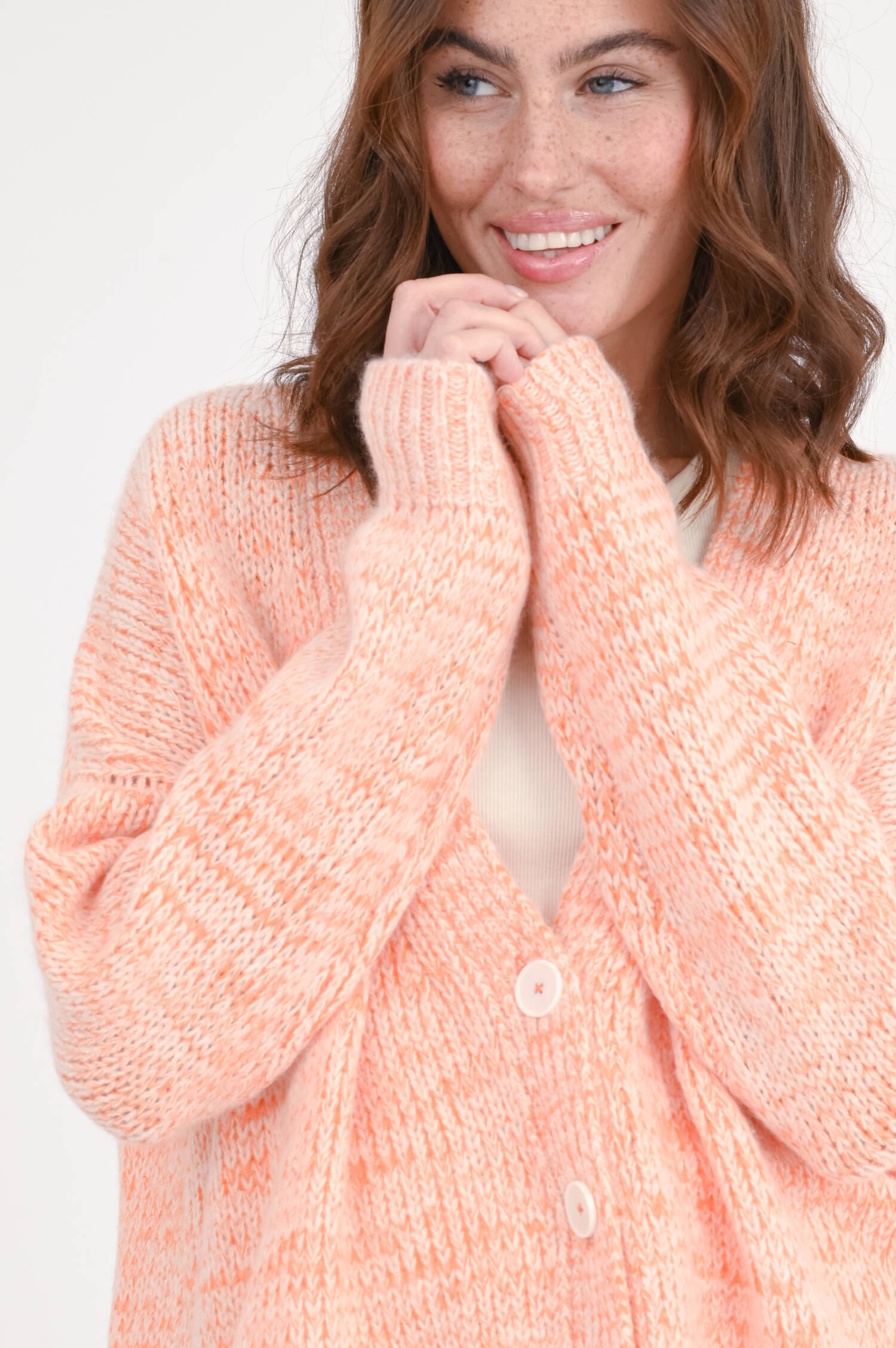 Cardigan aus Woll-Cashmere-Mix in Papaya meliert