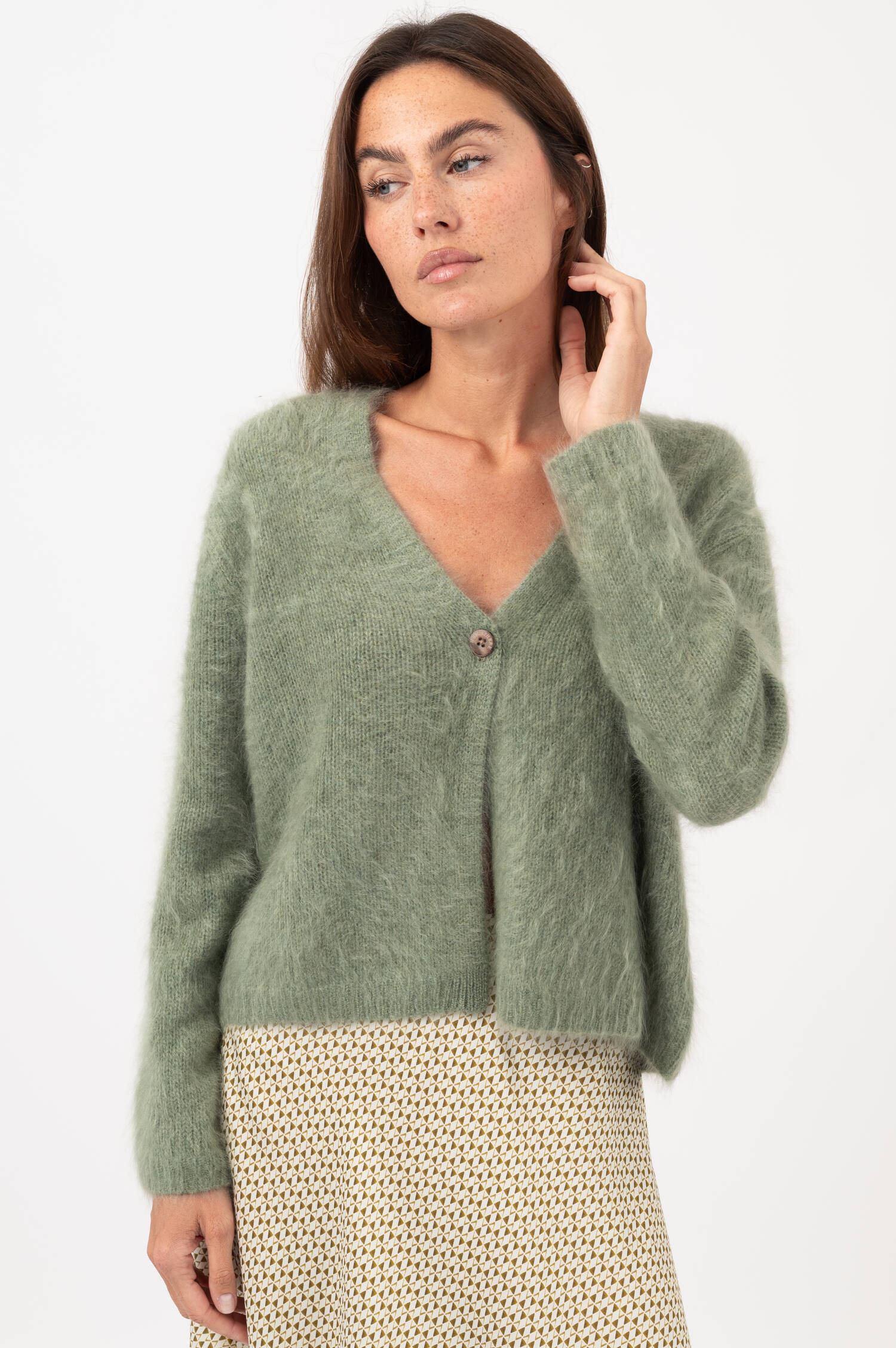 Cashmere-Strick-Cardigan in Grün