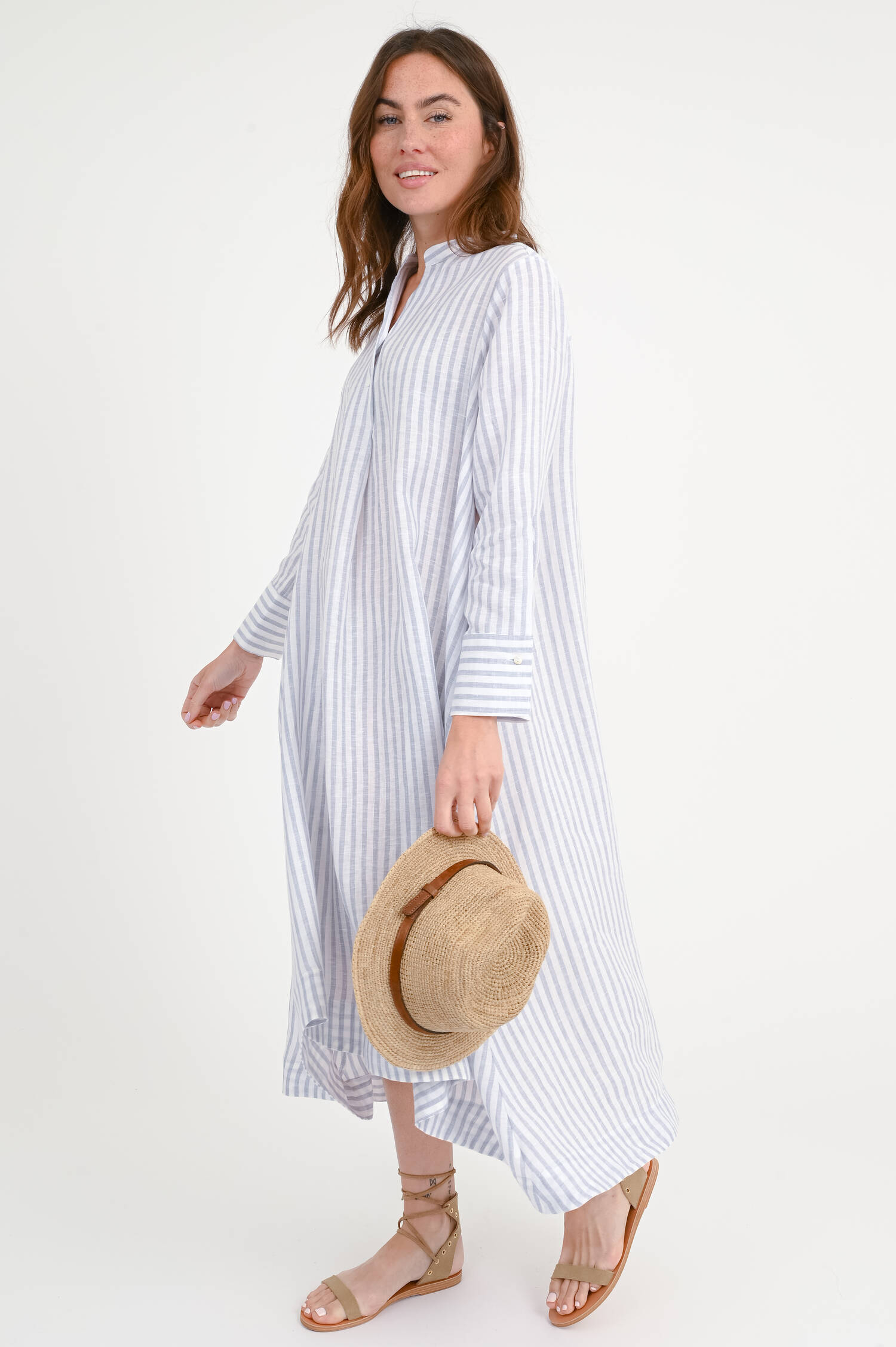 Midikleid OTORRA in Hellgrau/Weiß gestreift