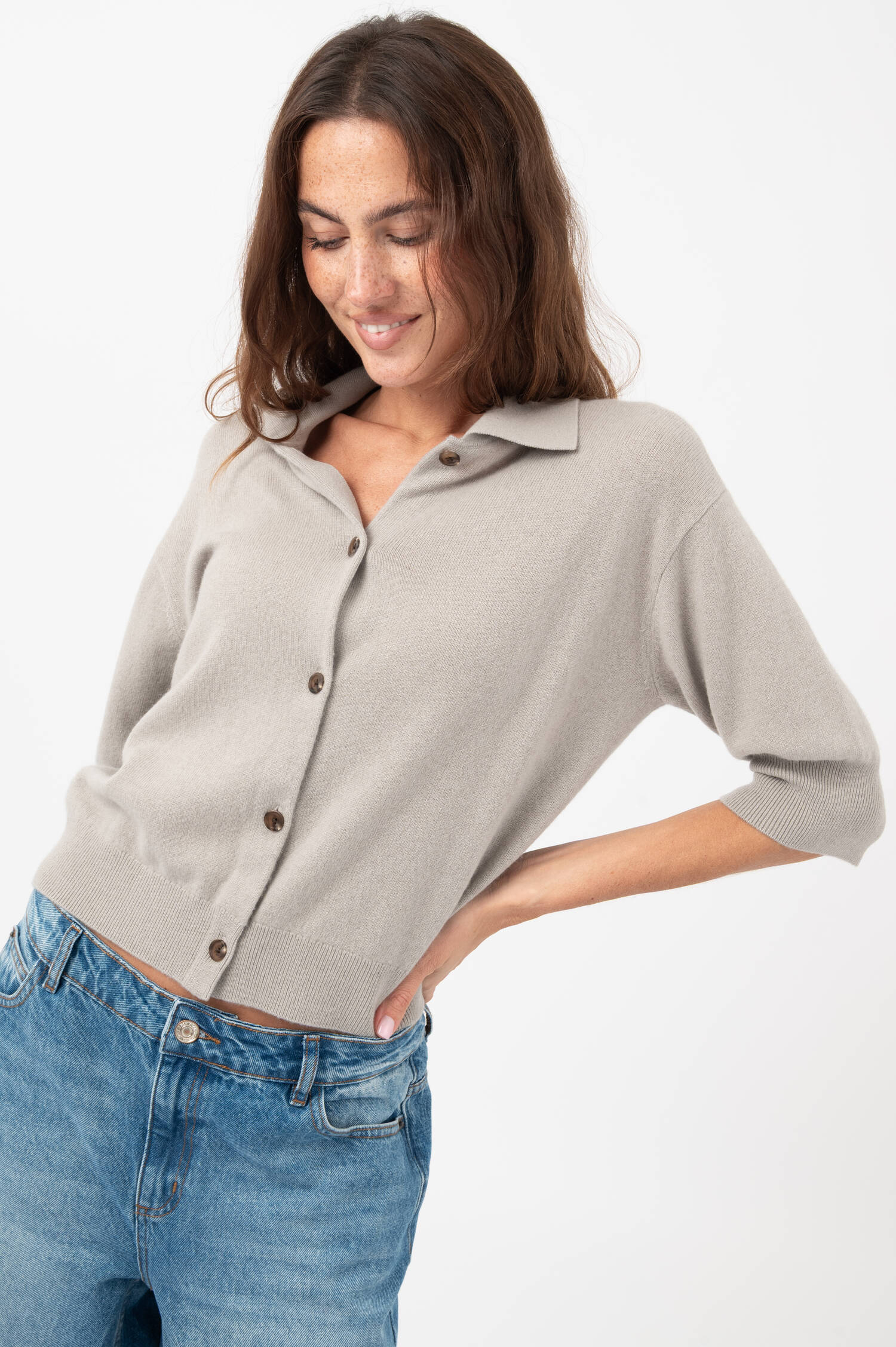 Polo-Cardigan MELINA in Greige
