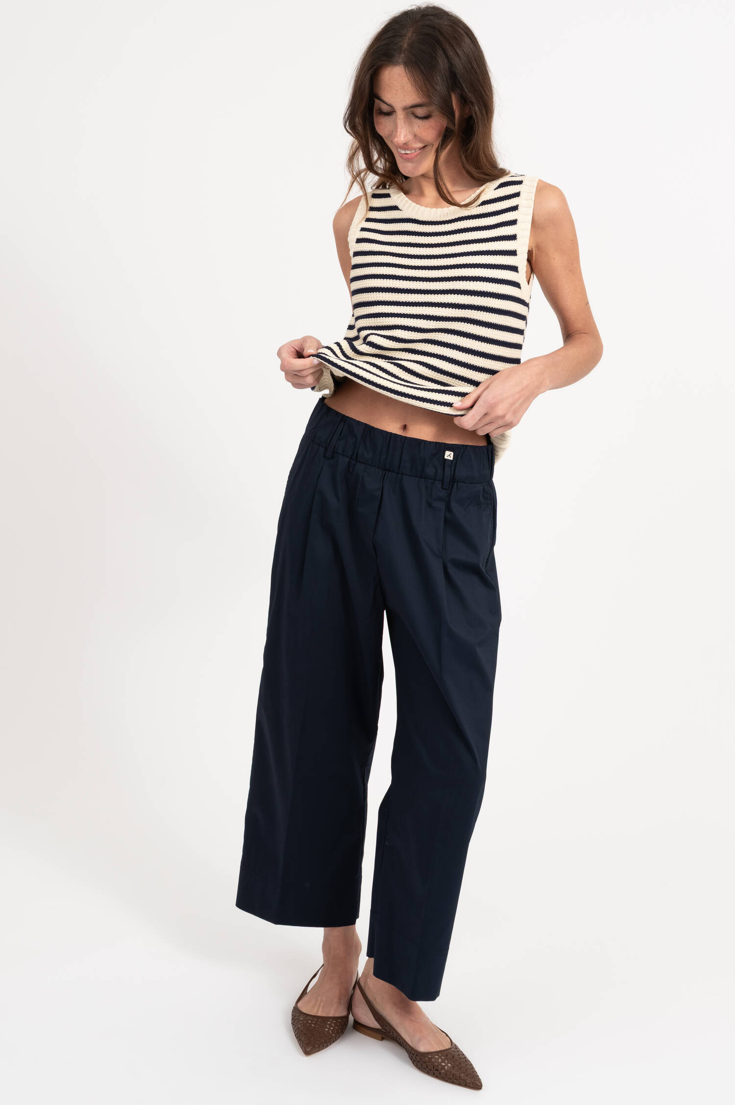 Stricktop MADIA in Blau/Creme gestreift