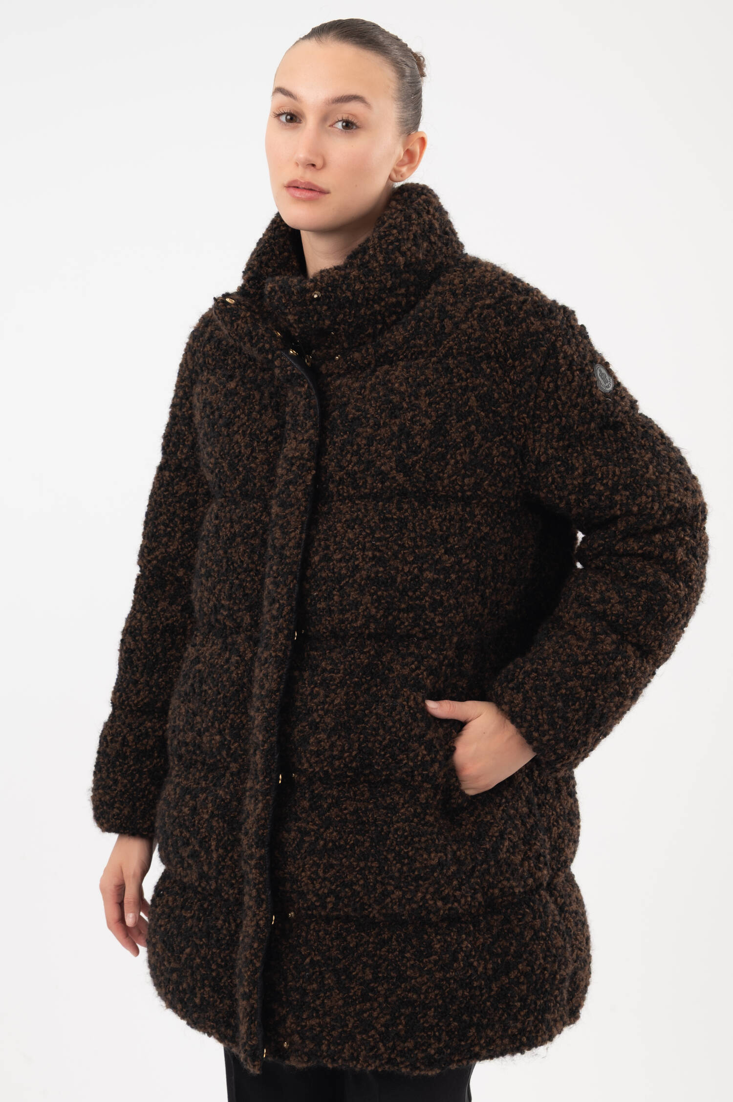 Tweed-Daunenmantel in Schwarz/Braun Tweed-Daunenmantel in Schwarz/Braun