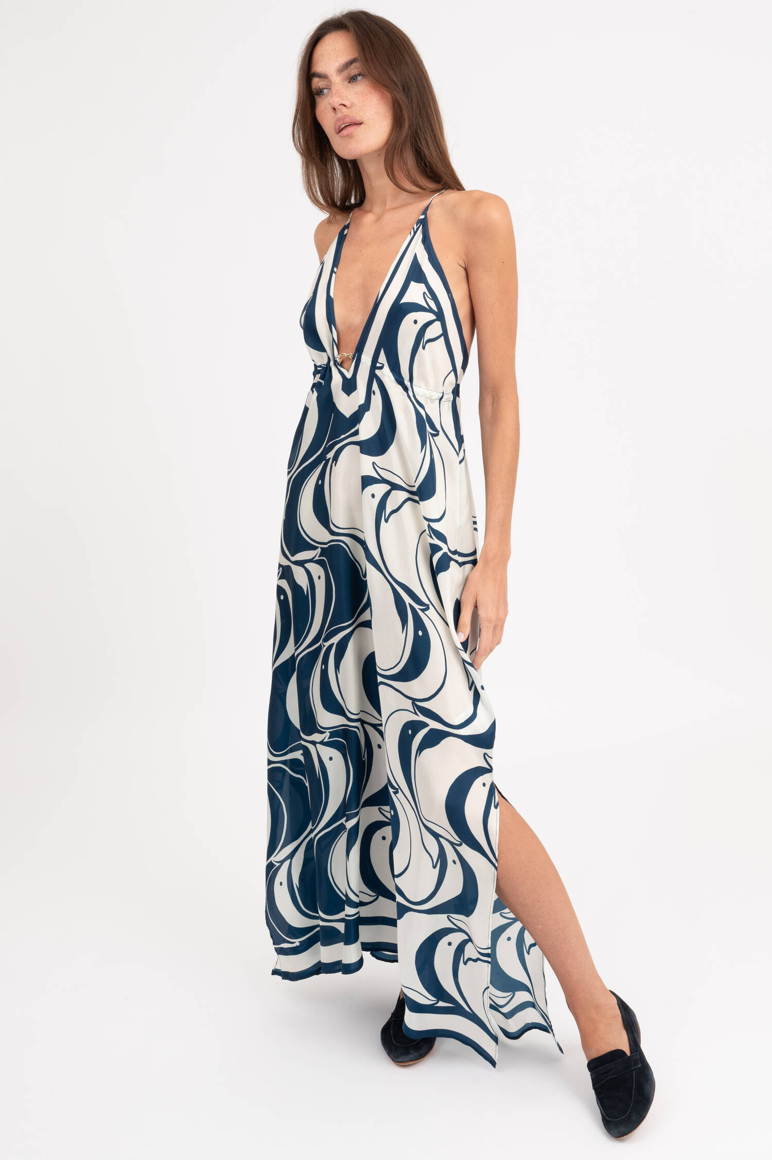 Maxikleid mit Fischprint in Blau Maxikleid mit Fischprint in Blau