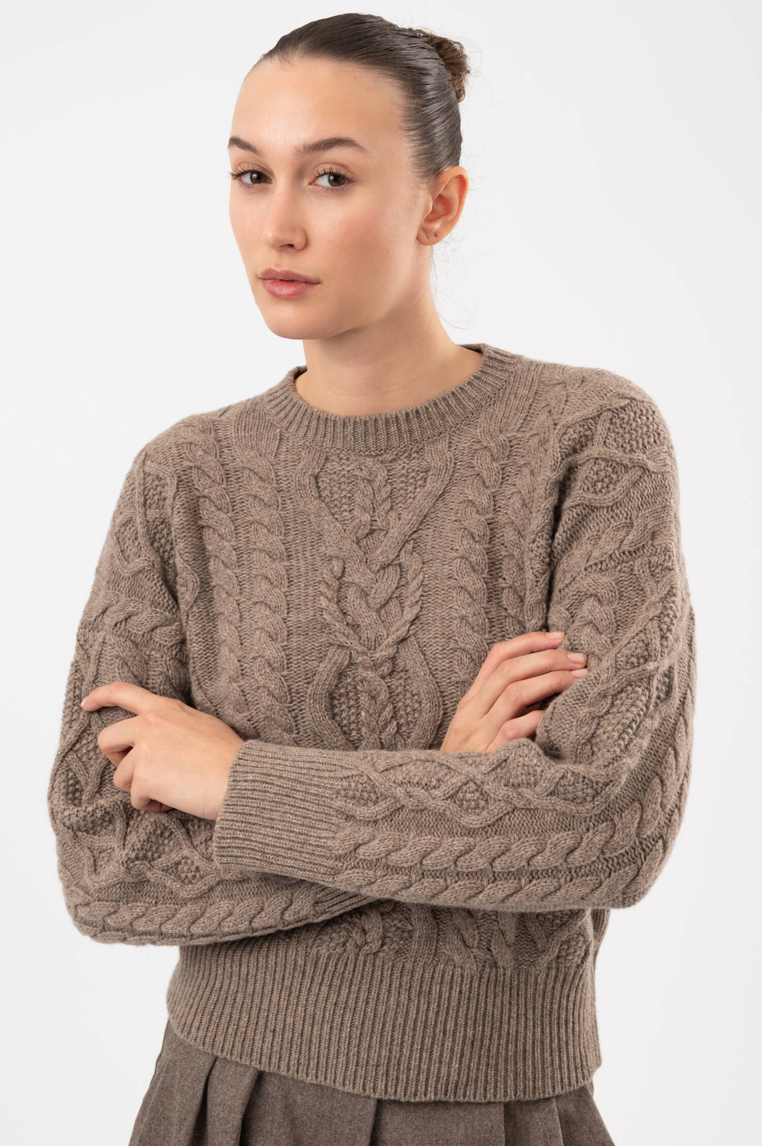 Zopfstrick Pullover in Braun 