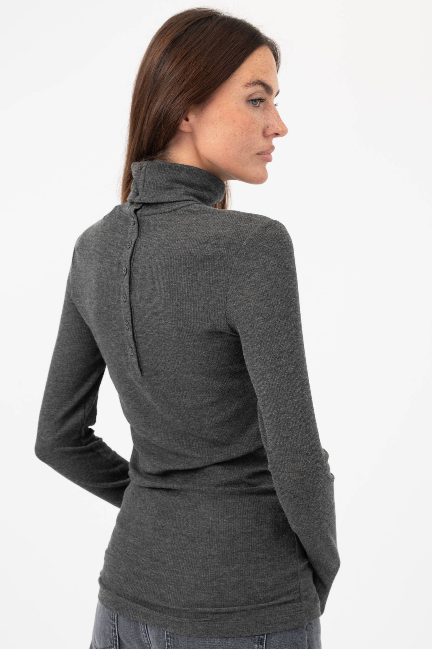 Langarm-Rollkragen-Shirt in Grau meliert Langarm-Rollkragen-Shirt in Grau meliert