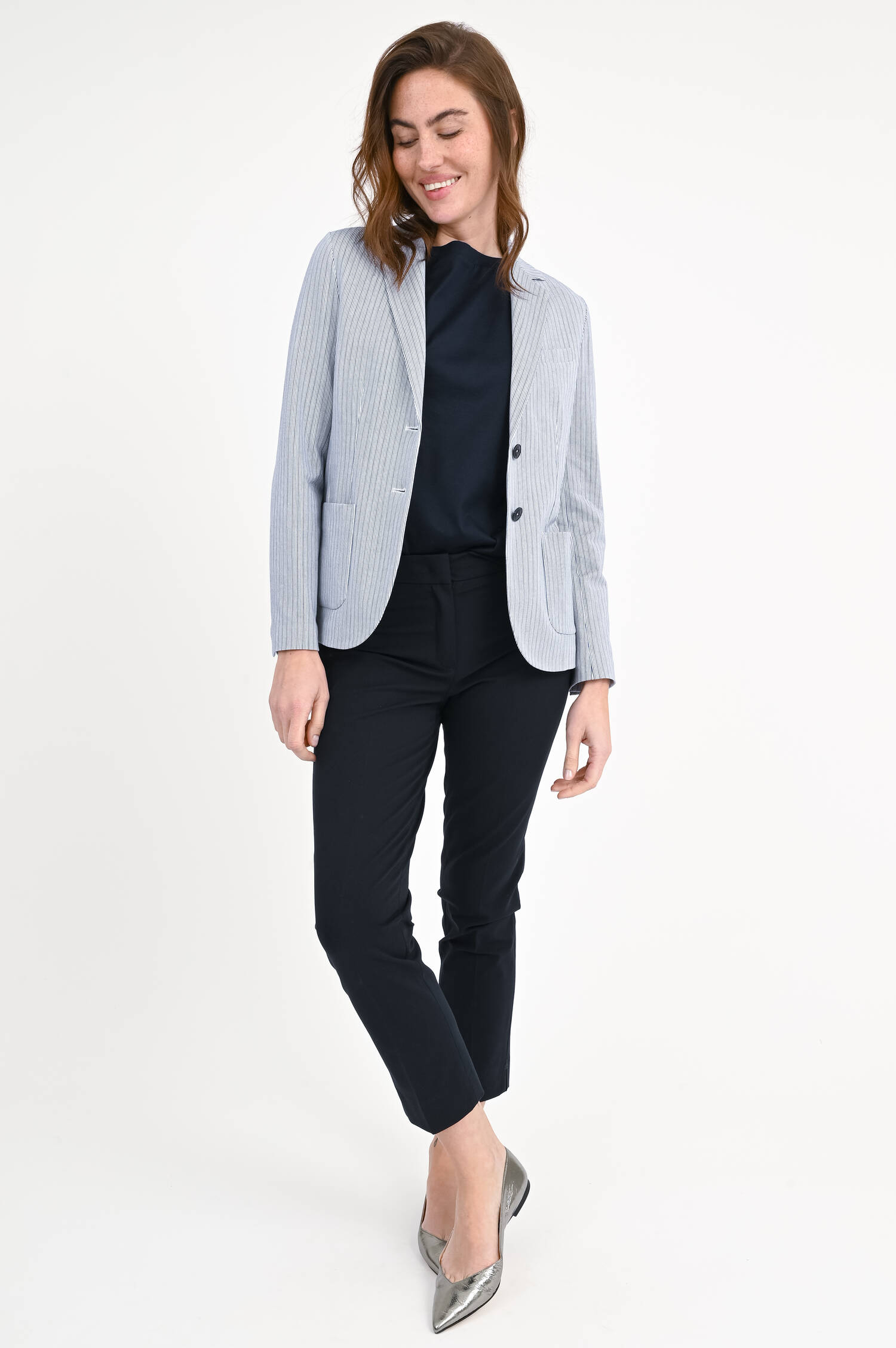 Gestreifter Jersey-Blazer in Blau/Weiß