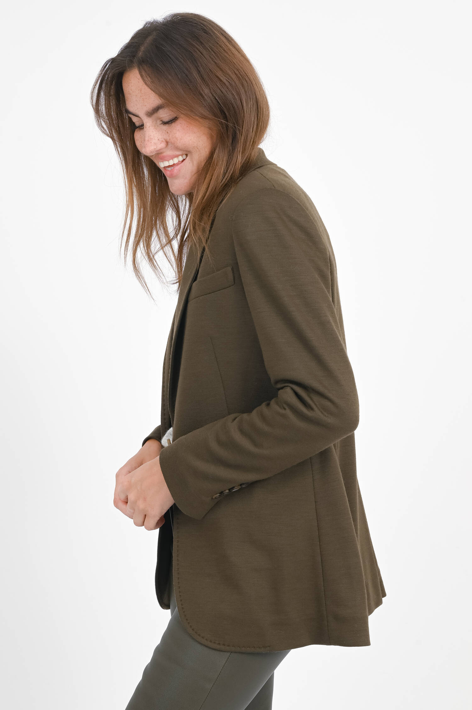 Einreihiger Woll-Cashmere-Blazer in Khaki Einreihiger Woll-Cashmere-Blazer in Khaki