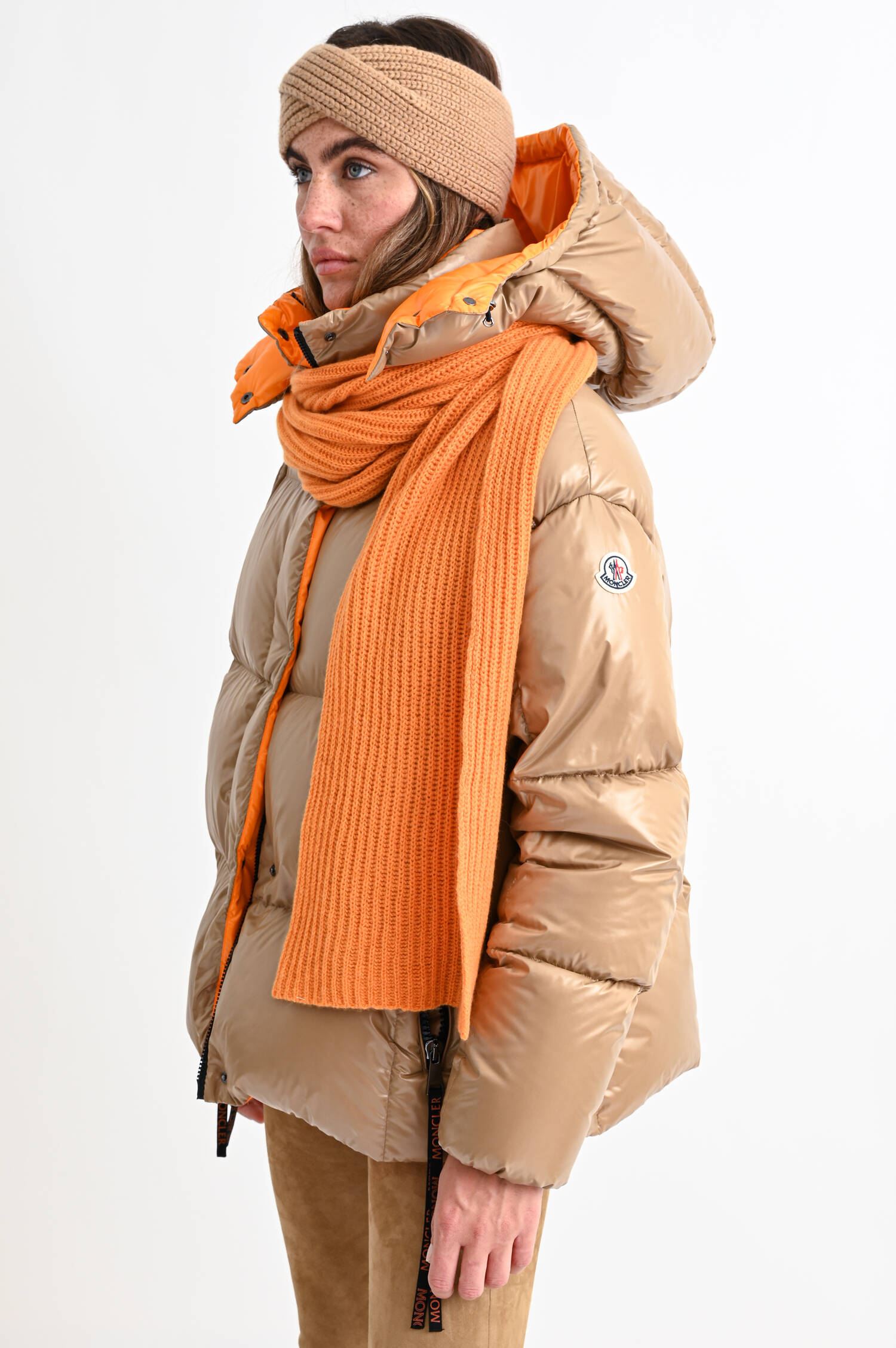 Rippstrick-Schal aus Cashmere in Orange