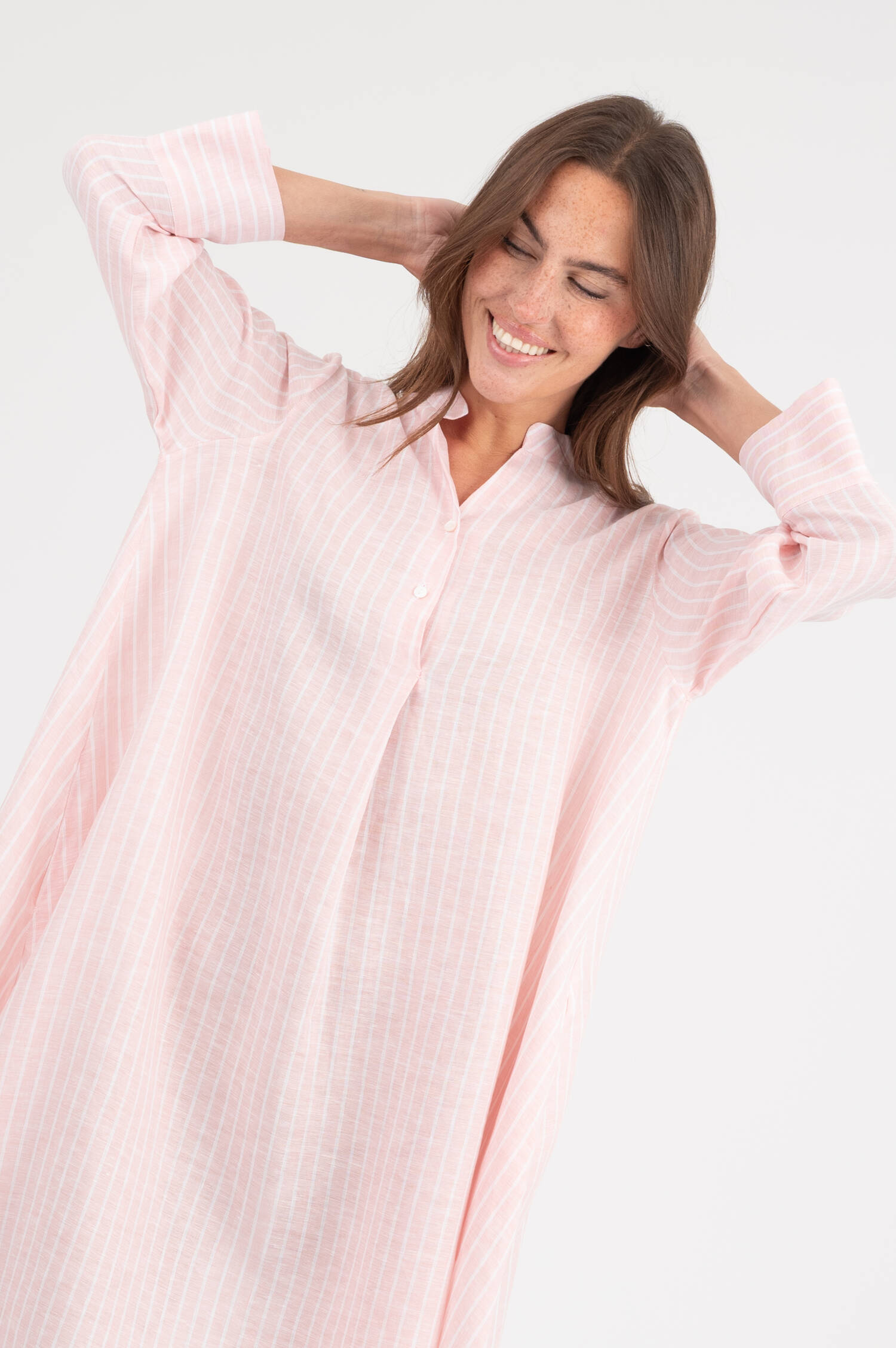 Leinenkleid in Rosa/Weiß gestreift Leinenkleid in Rosa/Weiß gestreift