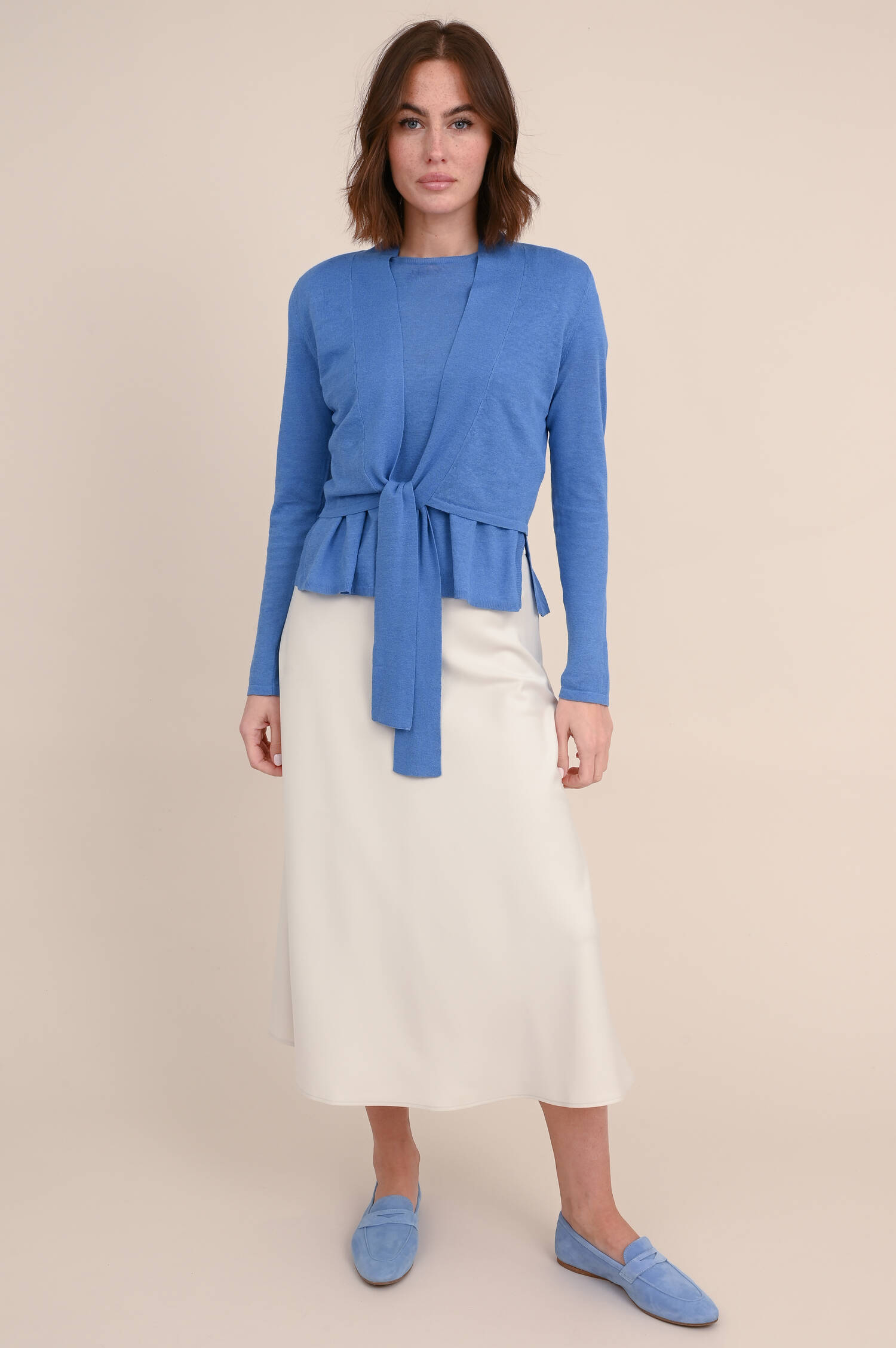 Wickelshirt aus Leinen-Baumwoll-Mix in Blau