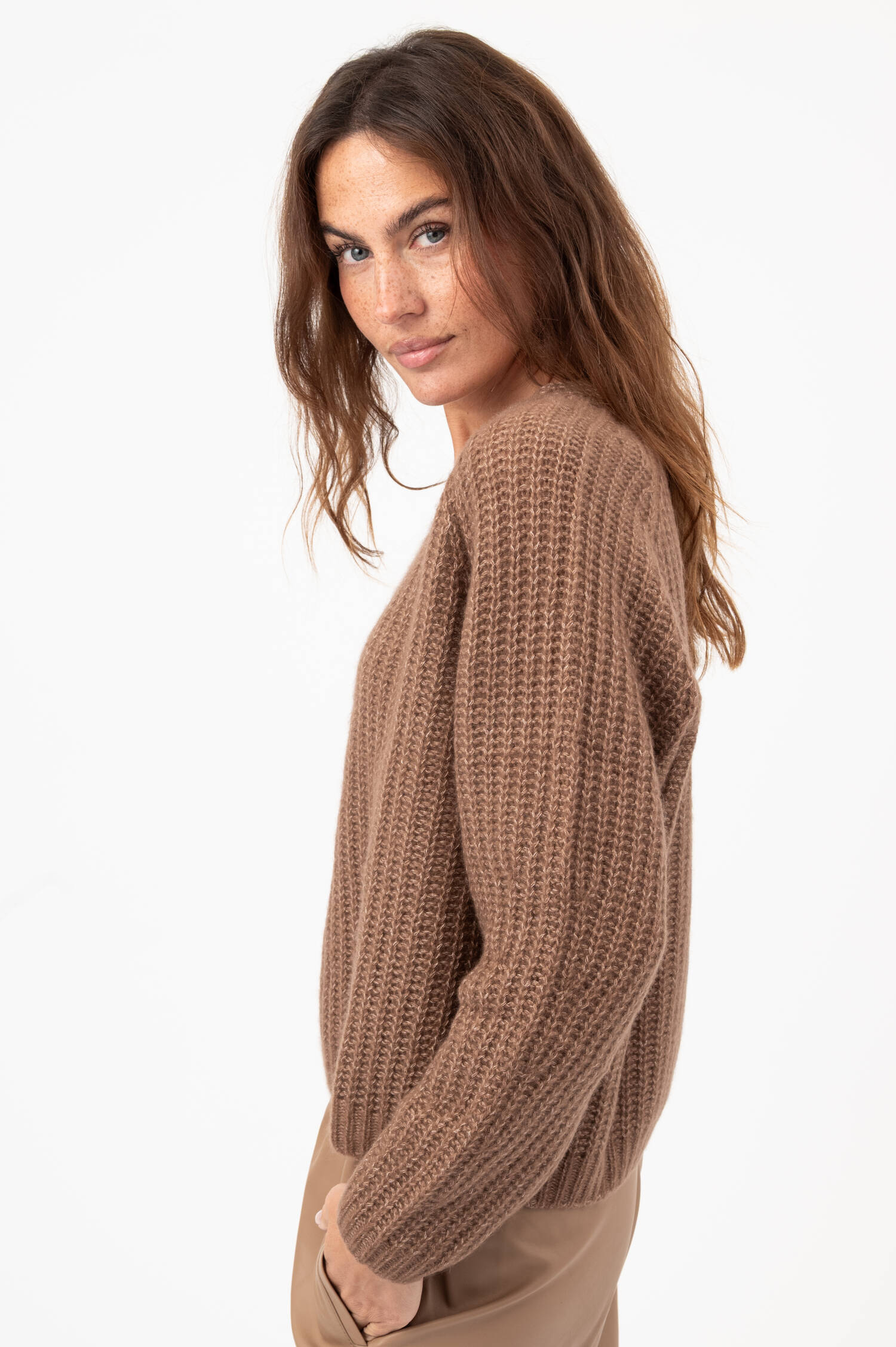 Cashmere-Baumwoll-Pullover in Braun meliert Cashmere-Baumwoll-Pullover in Braun meliert