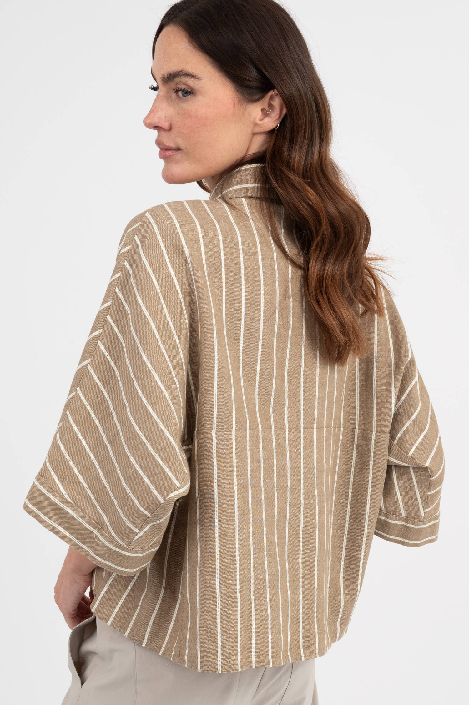 Leinenbluse HOLLIE in Beige/Weiß