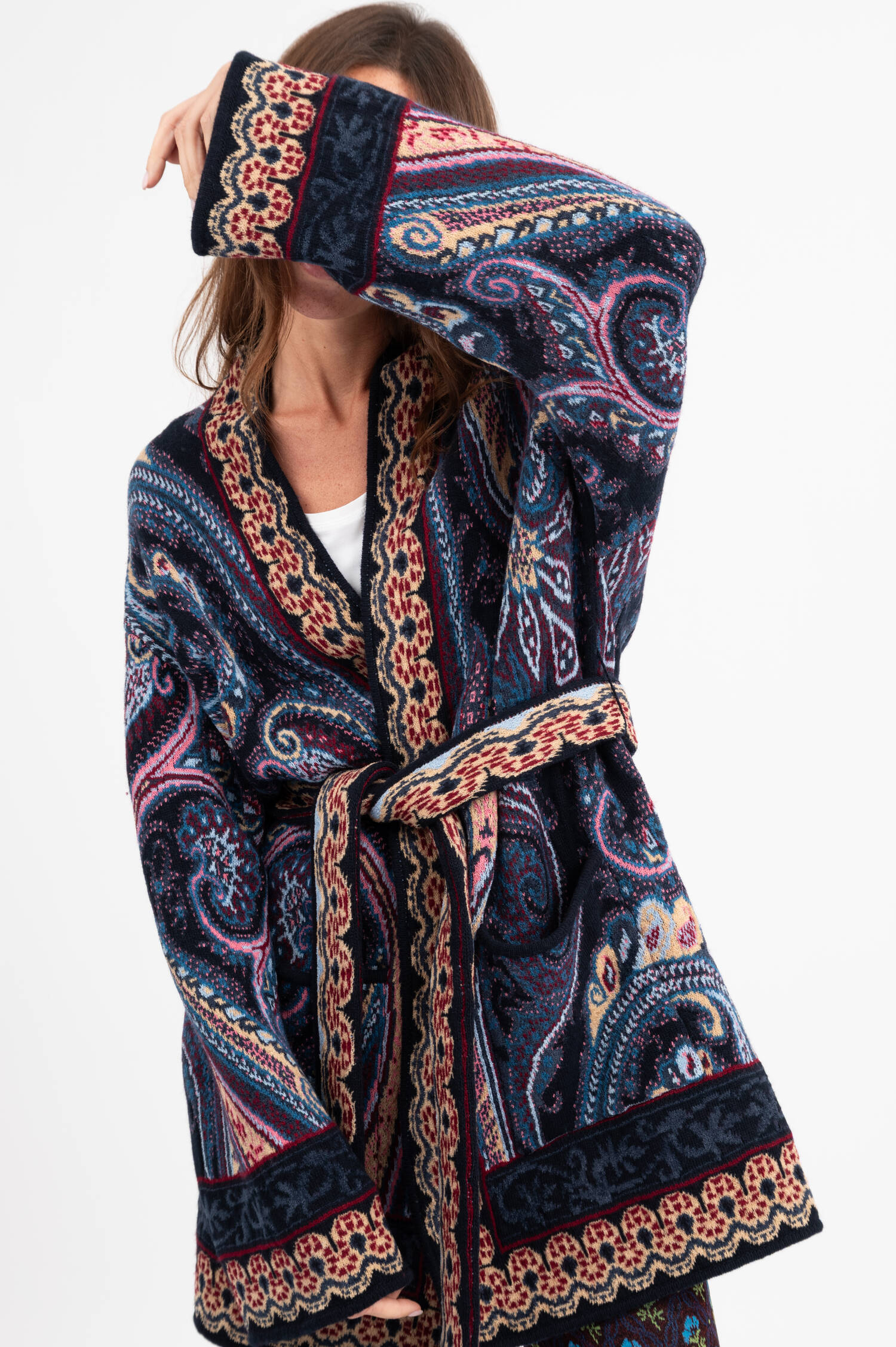 Kimono Cardigan mit Bindegürtel in Blau Kimono Cardigan mit Bindegürtel in Blau