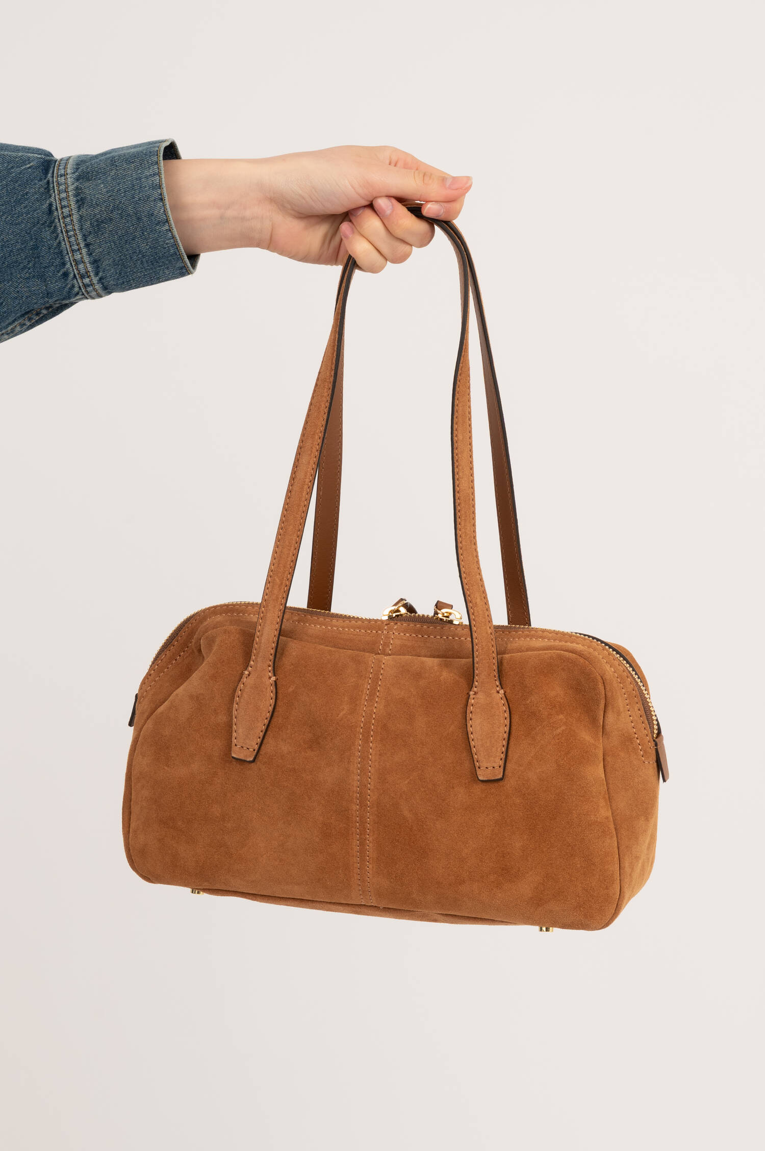 Veloursleder Bowling Bag ARYNA in Camel