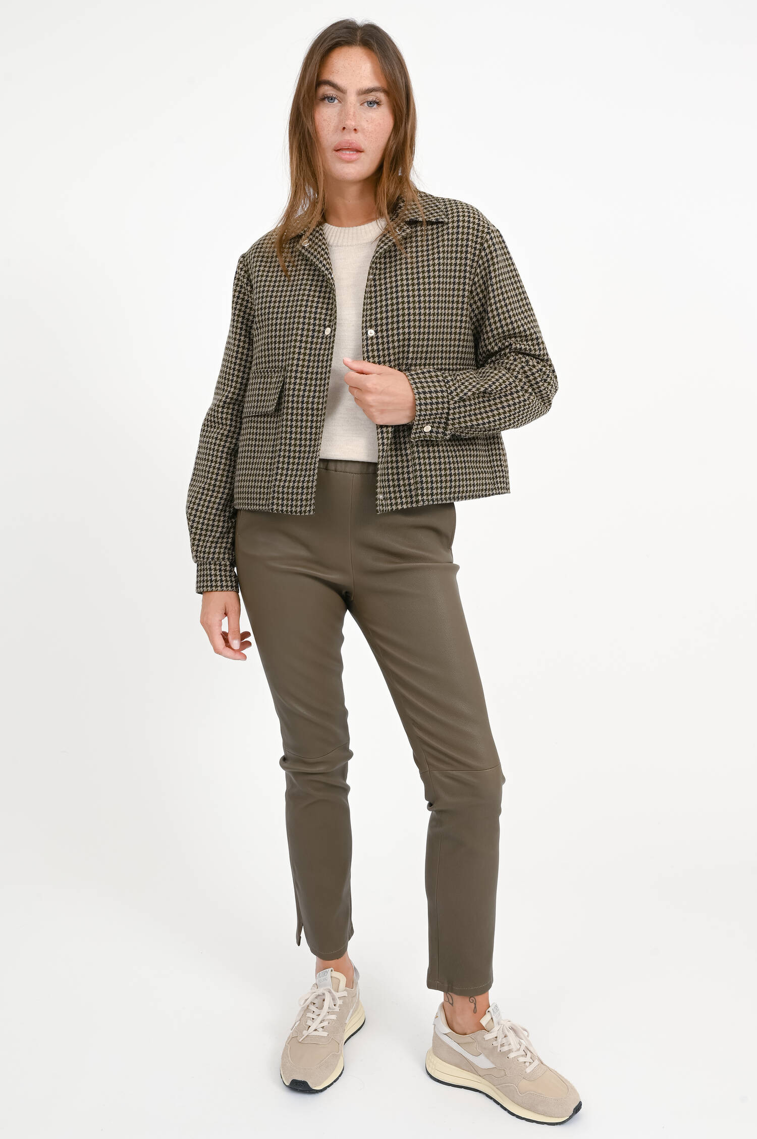 Hahnentritt-Jacke in Khaki/Taupe/Navy Hahnentritt-Jacke in Khaki/Taupe/Navy