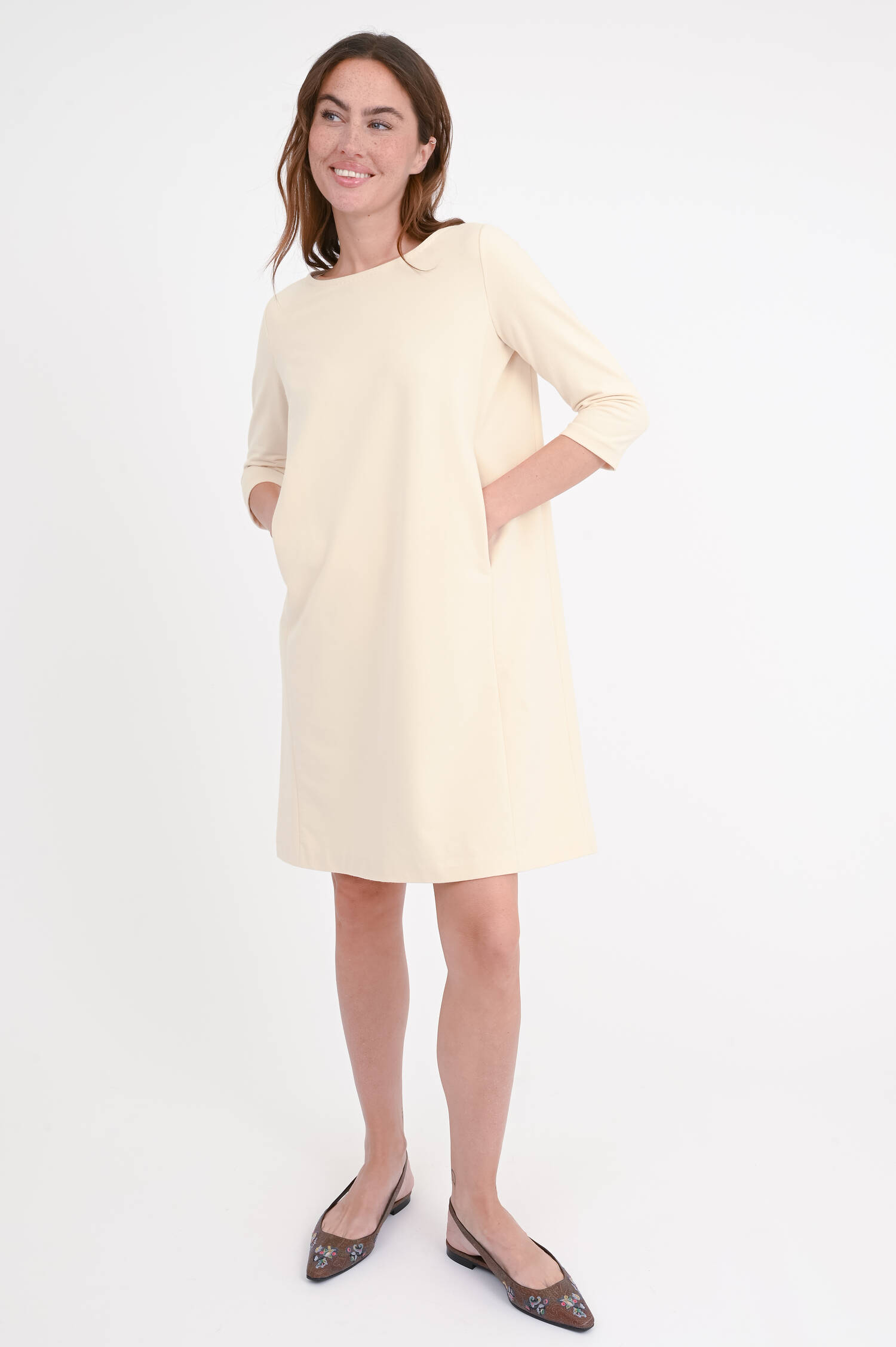 Jersey-Kleid mit 3/4 Arm in Beige