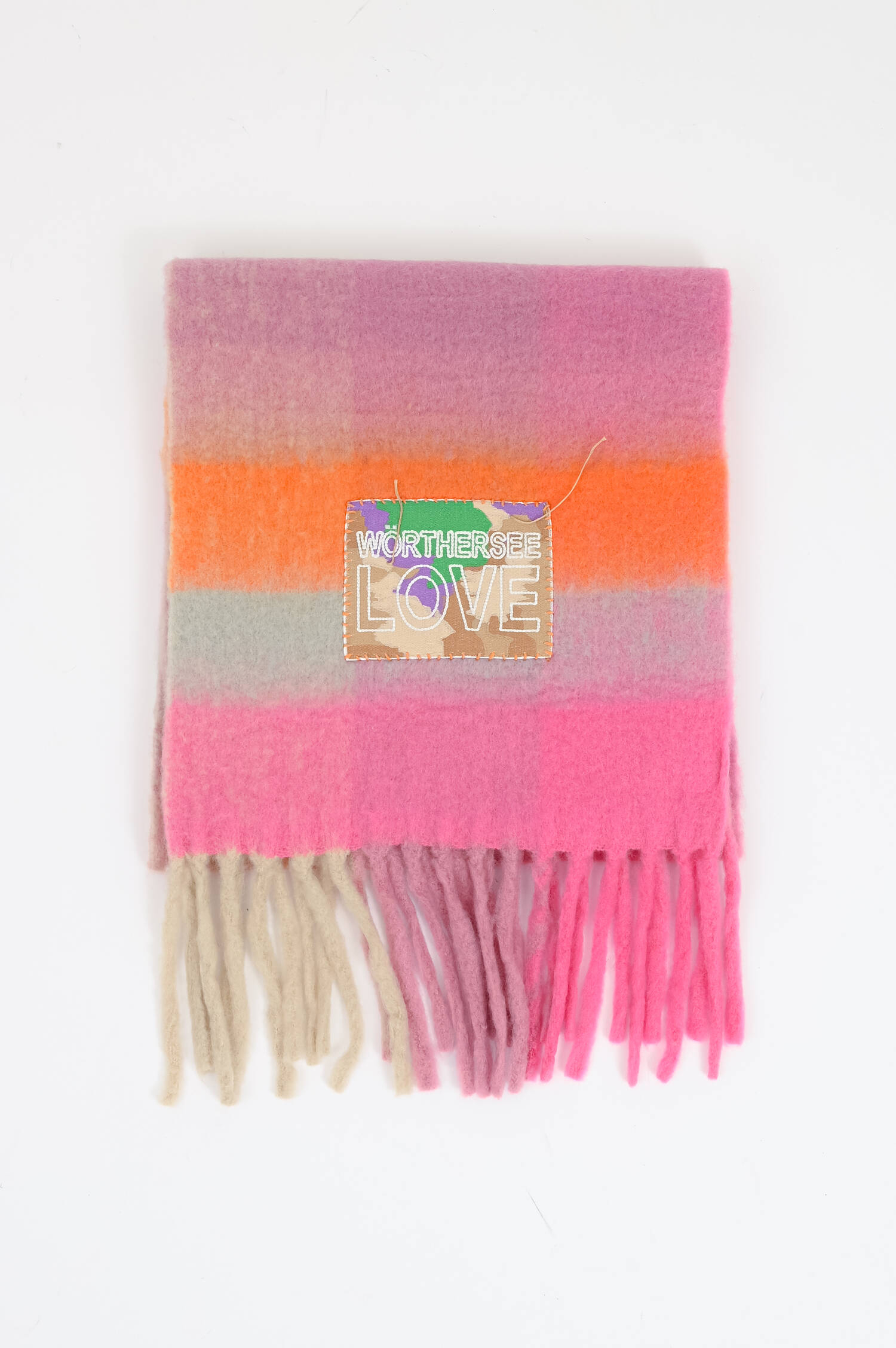 Schal mit WÖRTHERSEE LOVE Patch in Pink/Orange Schal mit WÖRTHERSEE LOVE Patch in Pink/Orange