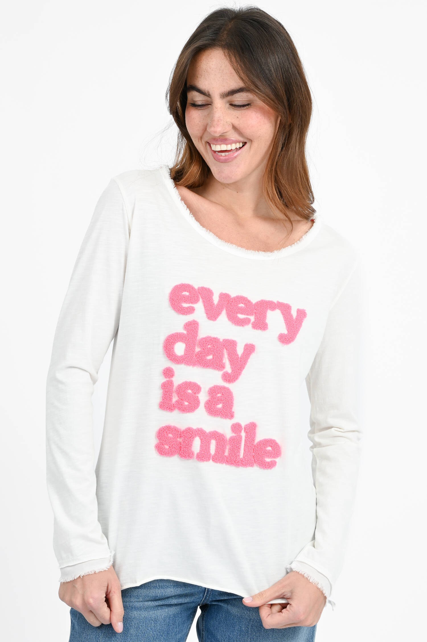 Langarmshirt EVERY DAY IS A SMILE in Ecru