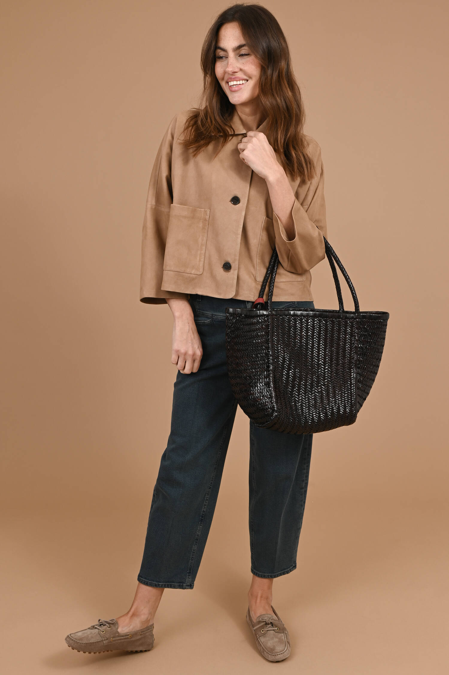 Geflochtener Leder Shopper RUBENS in Chocolate