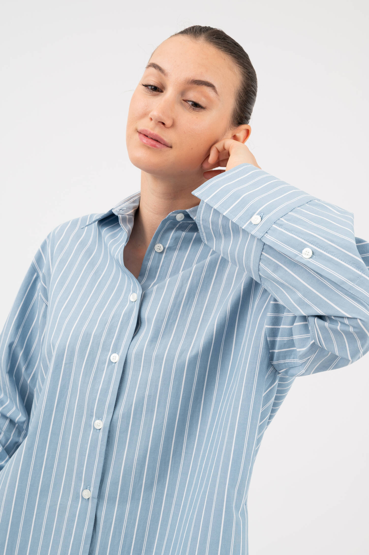 Oversize Bluse CAMICIA in Blau/Weiß gestreift