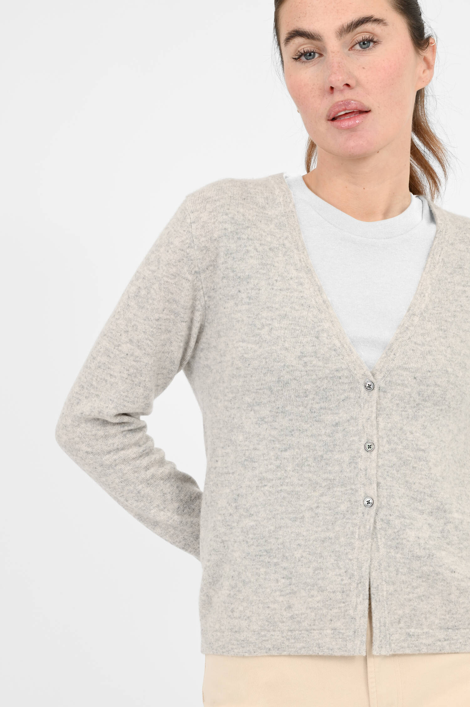 Cashmere-Strickweste mit V-Ausschnitt in Grau