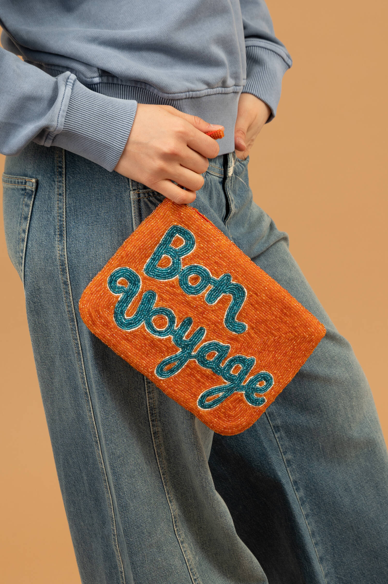 Perlen Clutch BON VOYAGE in Orange/Blau