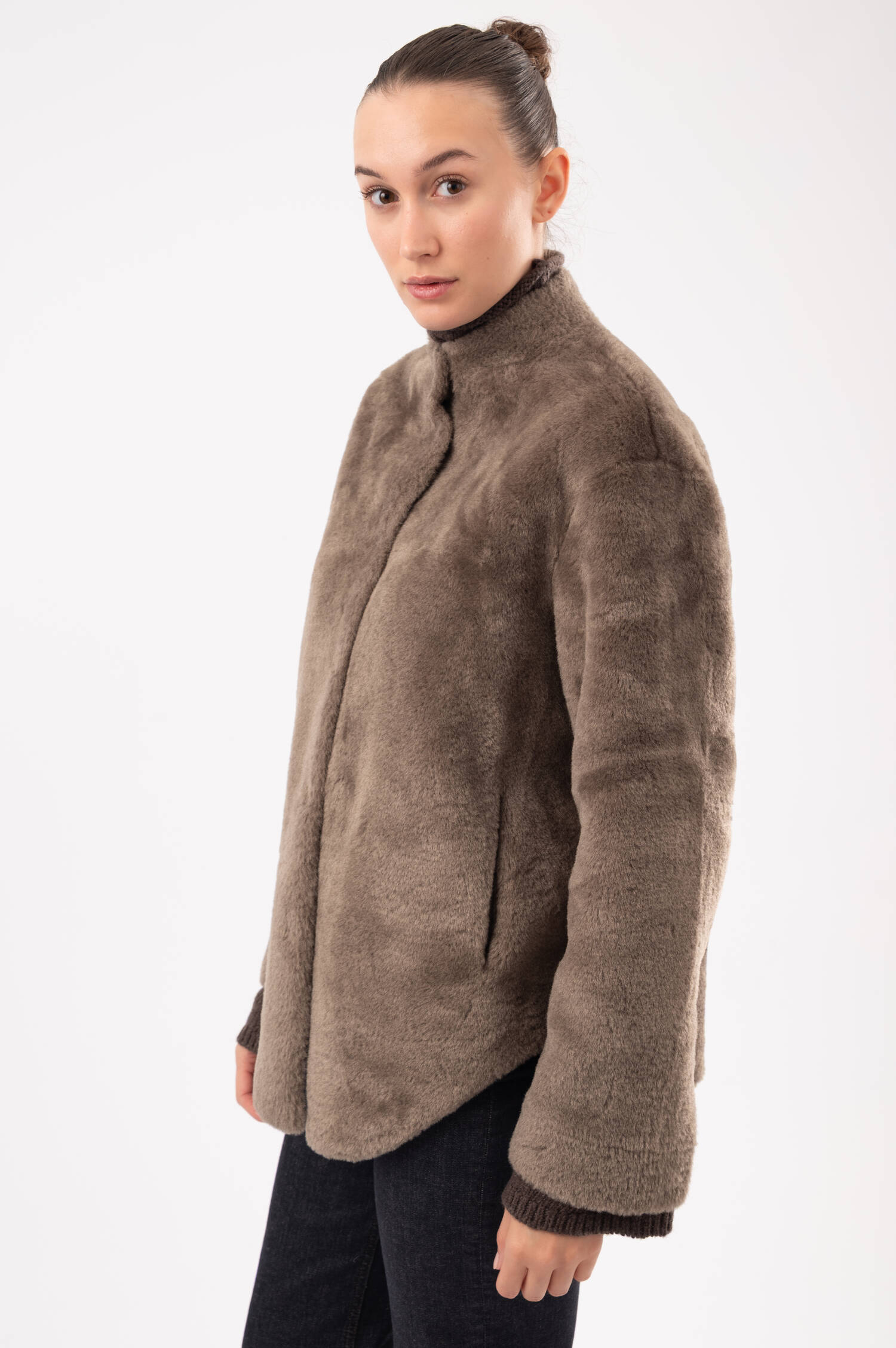 Faux-Fur-Shearling-Jacke ANJA in Braun