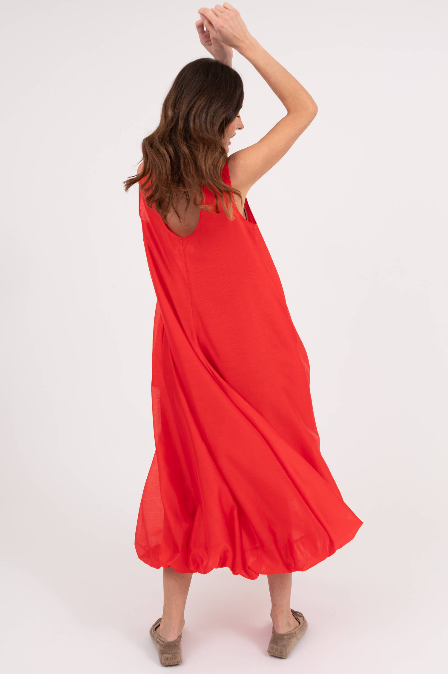 Midi Kleid mit Balloonrock in Koralle