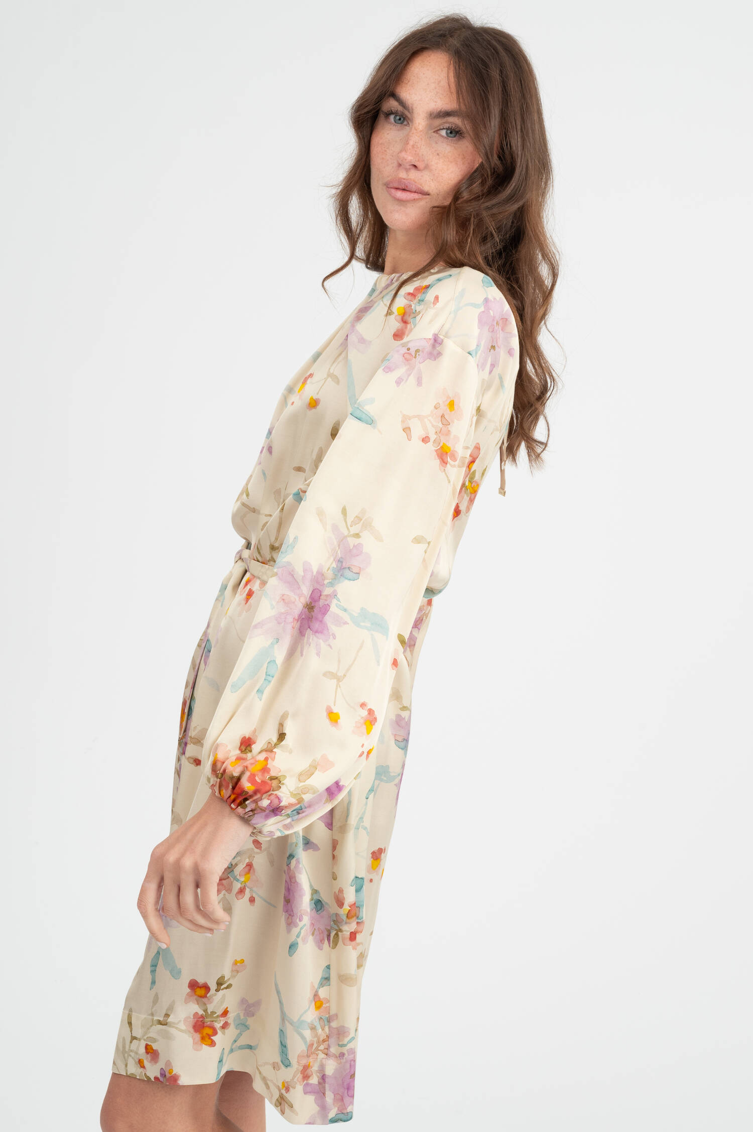 Viskose Kleid mit Blumenprint in Multicolor