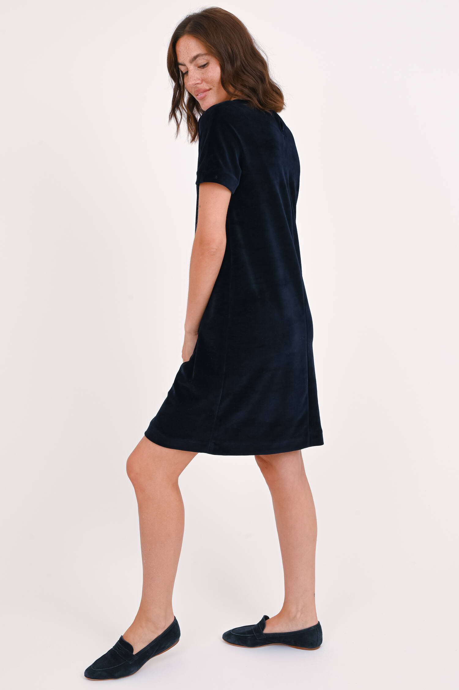 Kurzärmeliges Samtkleid in Midnight