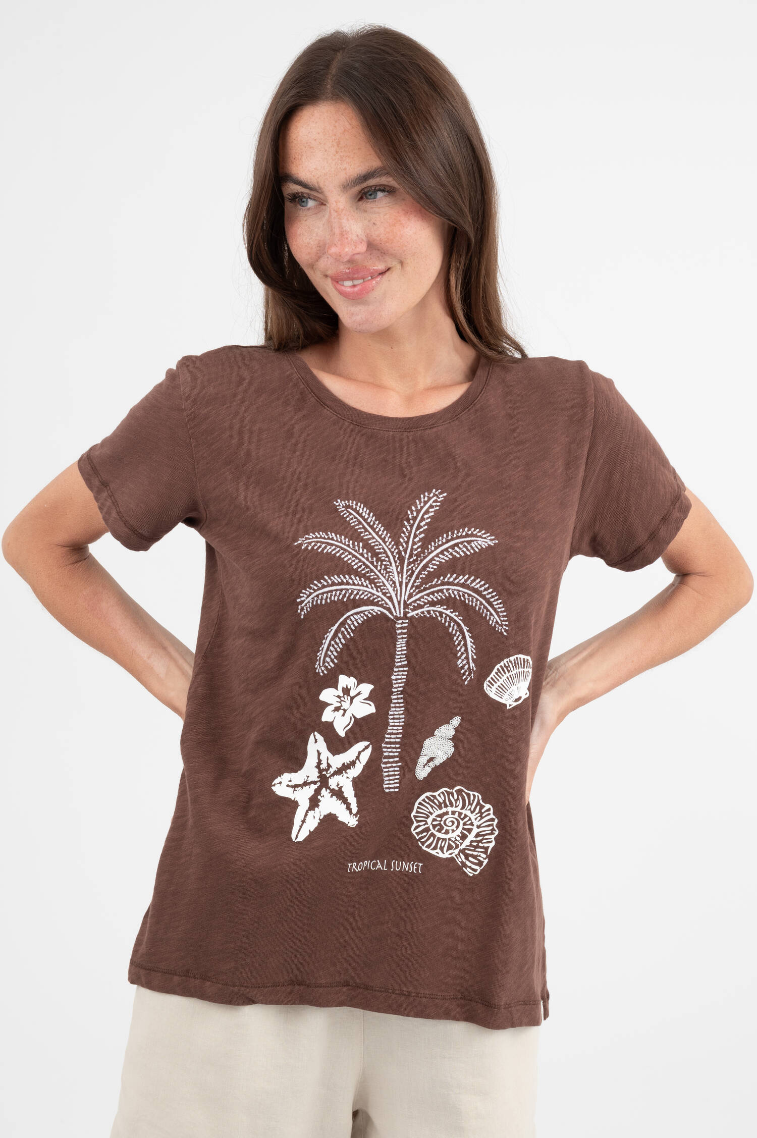 T-Shirt mit Print in Braun