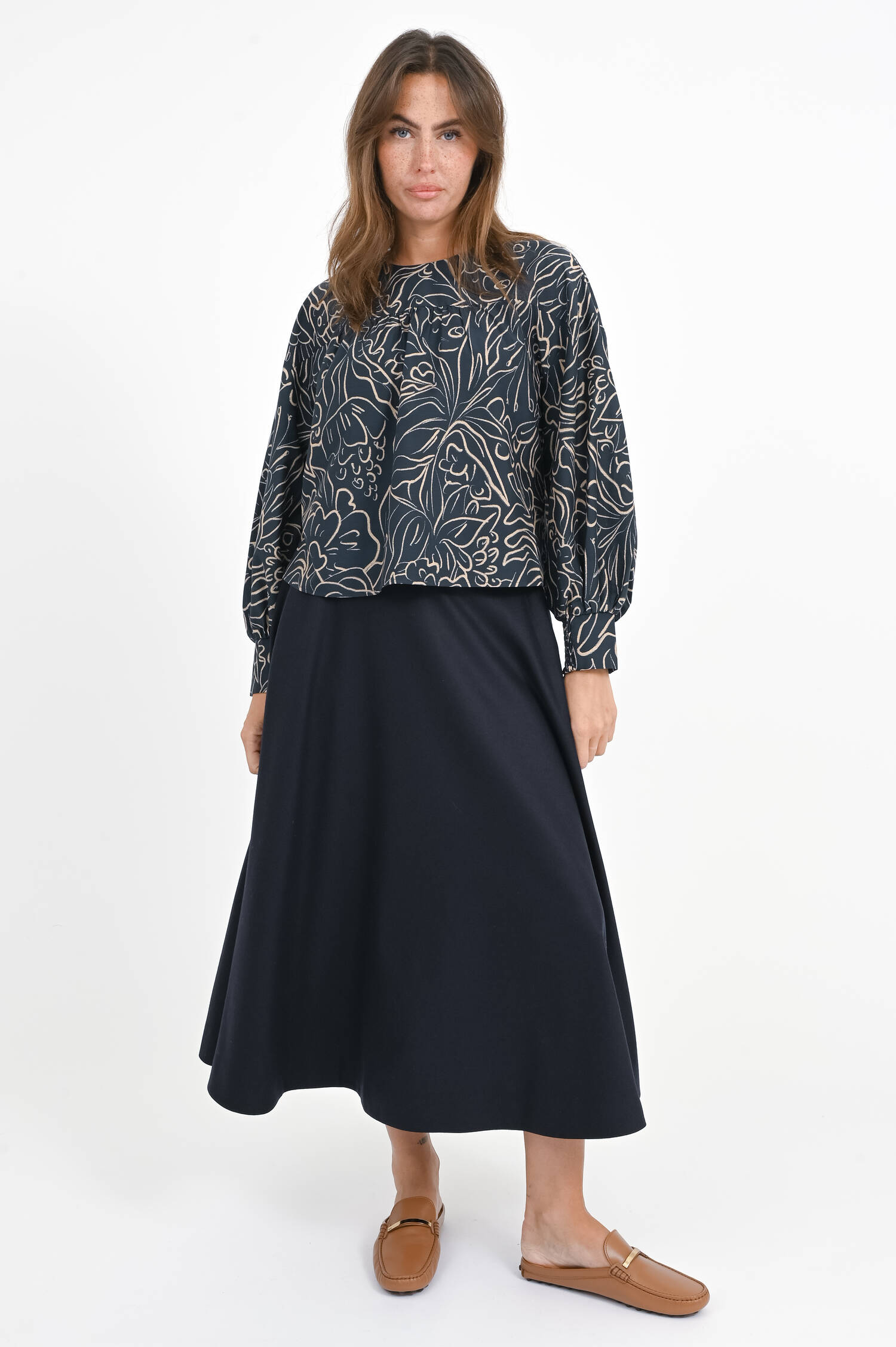 Gemusterte Bluse DEPRESSA in Navy/Beige Gemusterte Bluse DEPRESSA in Navy/Beige