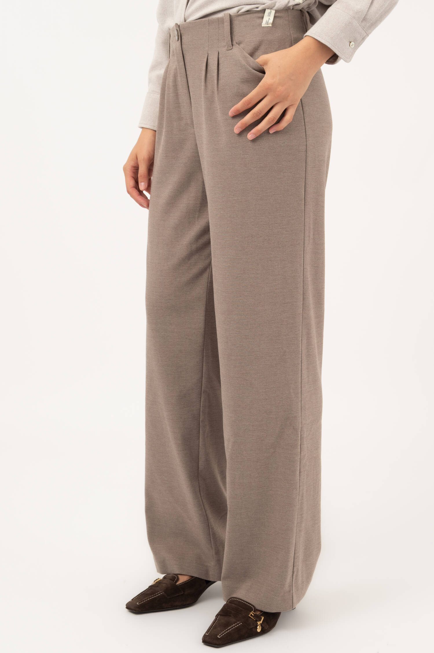 Wide-Leg-Bundfaltenhose in Beige