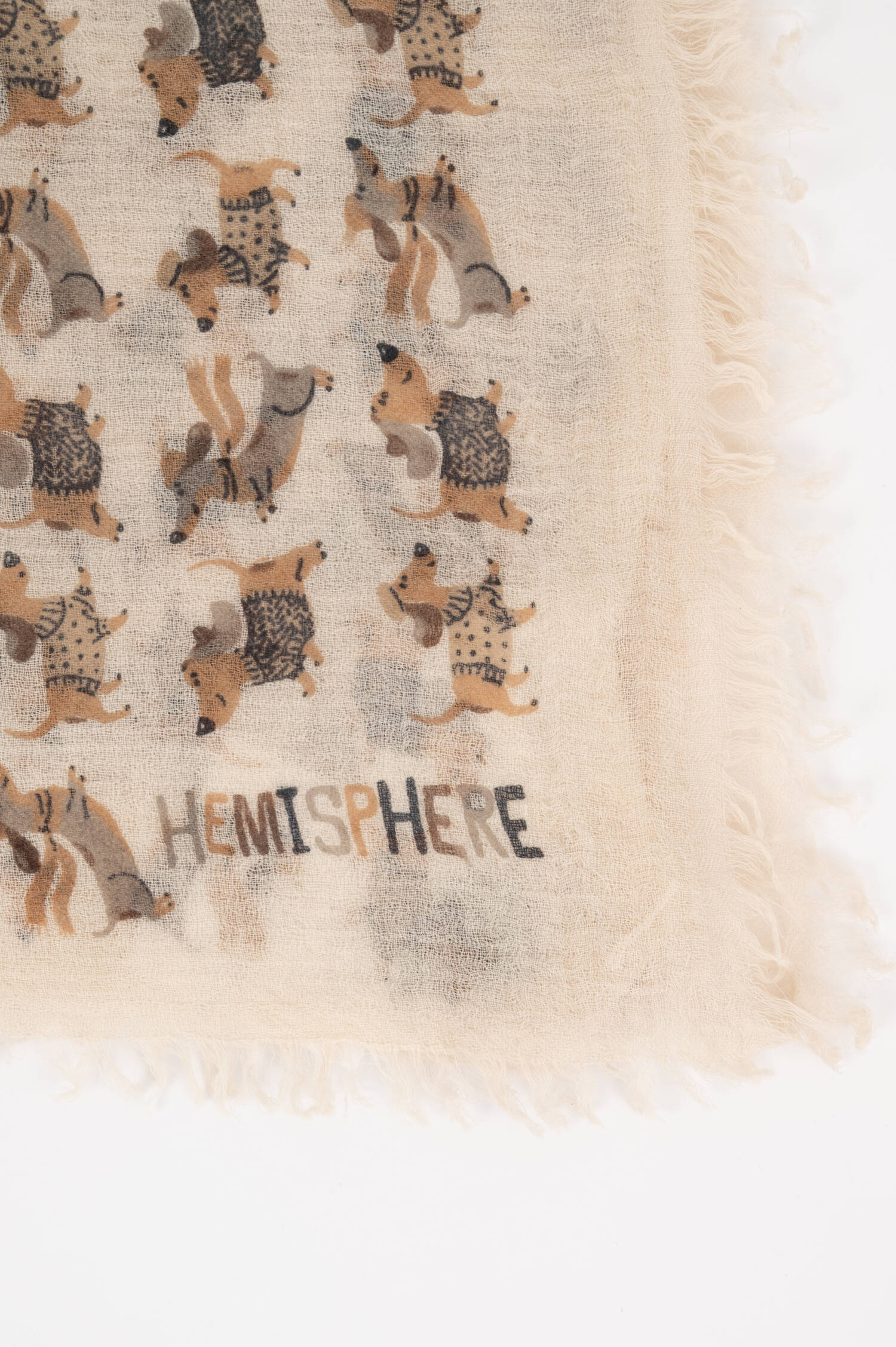 Woll-Schal mit Hunde-Print in Beige/Oliv Woll-Schal mit Hunde-Print in Beige/Oliv