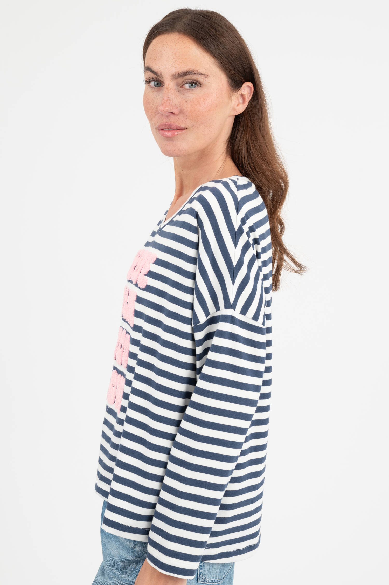 Oversize Shirt in Dunkelblau/Ecru gestreift