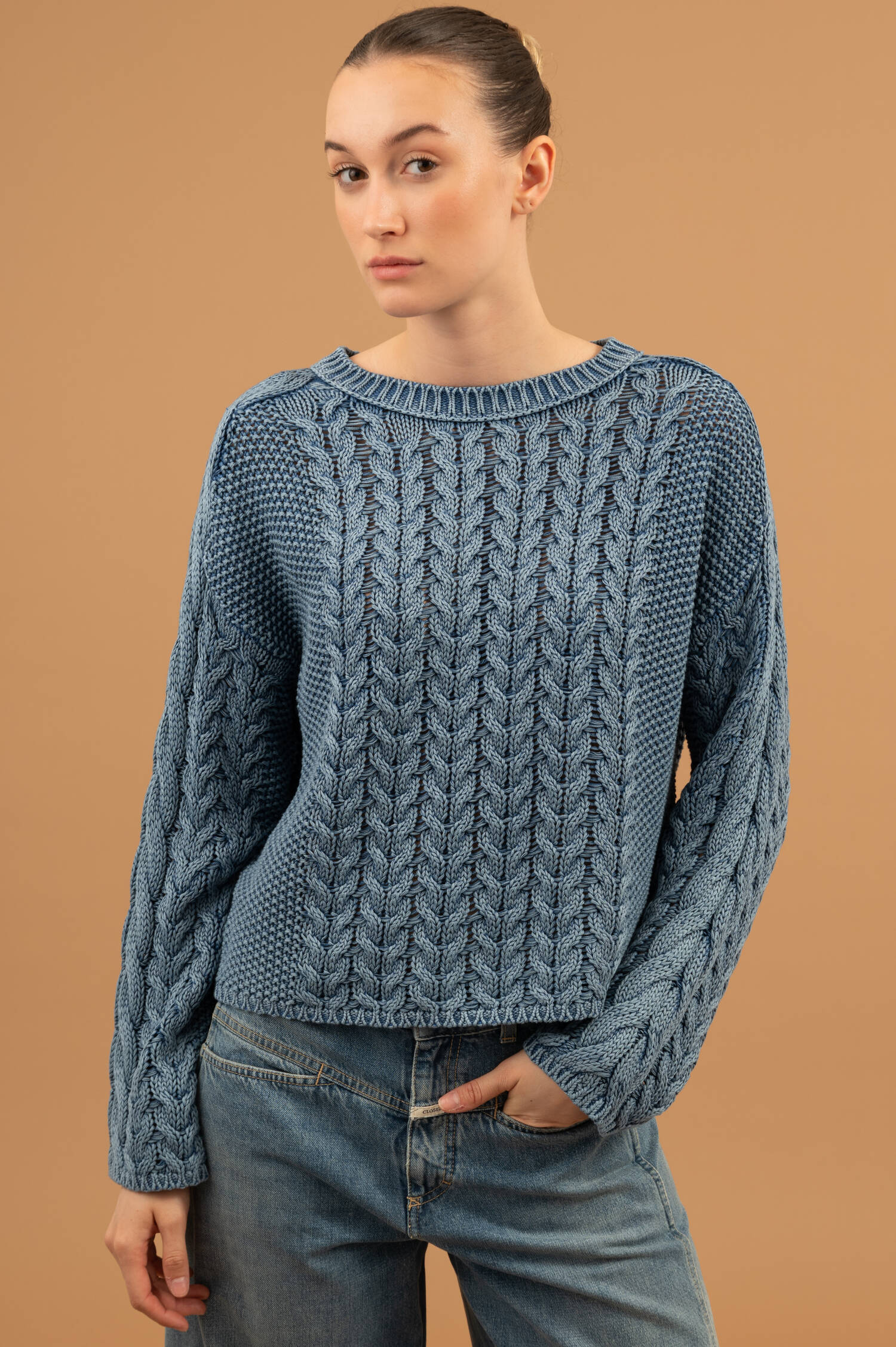 Grobstrick Pullover in Washed Blau Grobstrick Pullover in Washed Blau