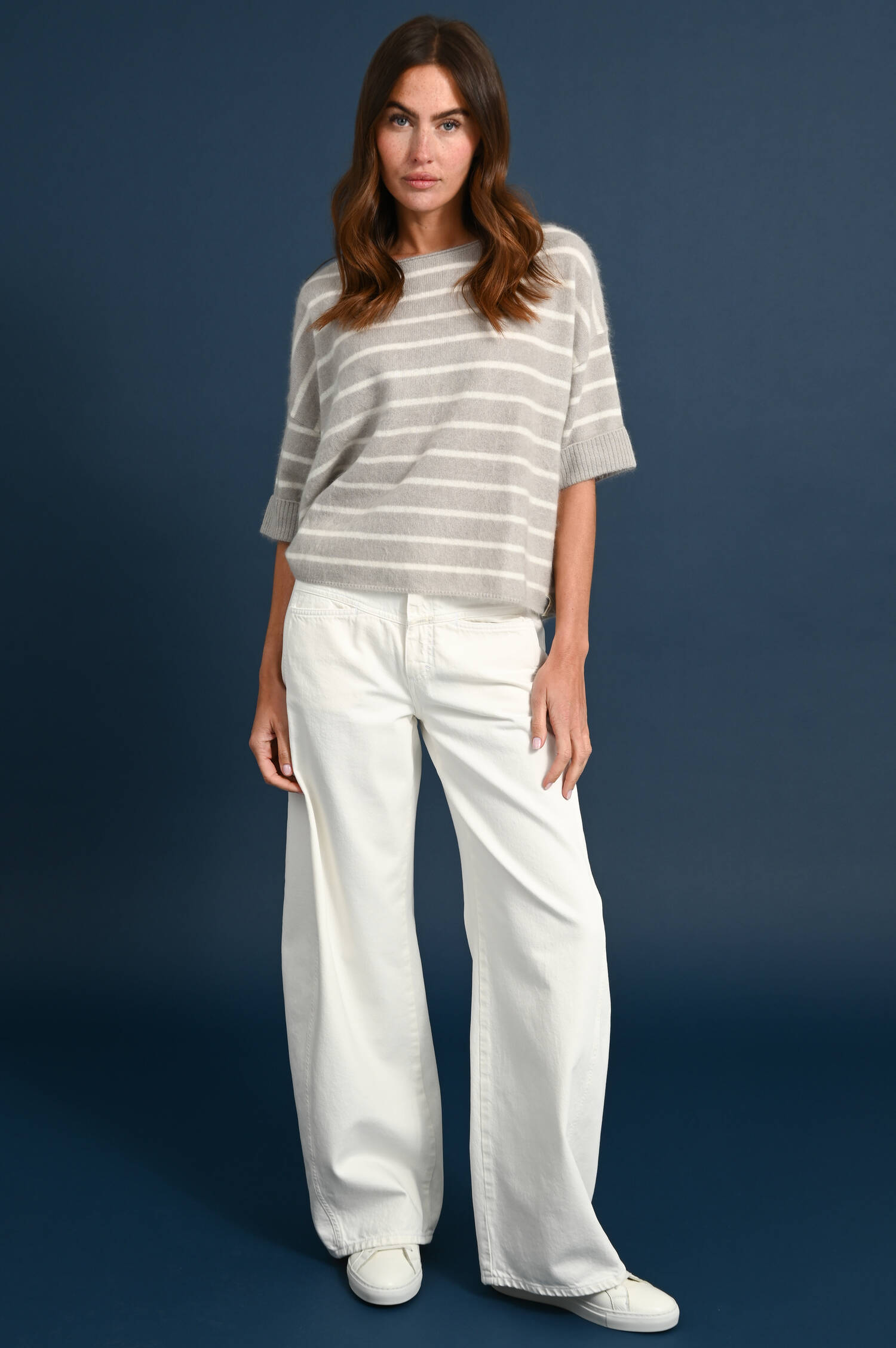 Gestreifter Cashmere Pullover in Grau