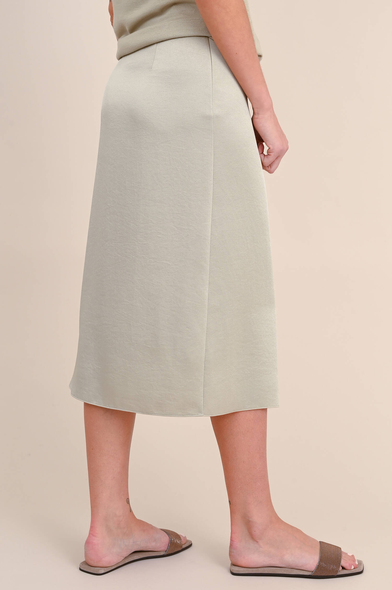 Midi Sliprock mit Zierreißverschluss in Taupe