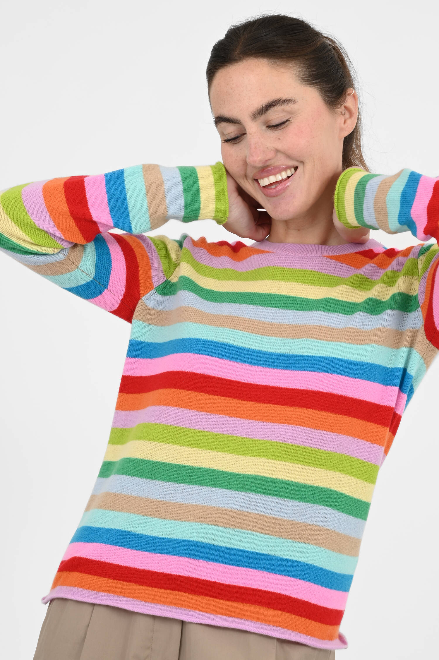Pullover aus Cashmere in Multicolor gestreift