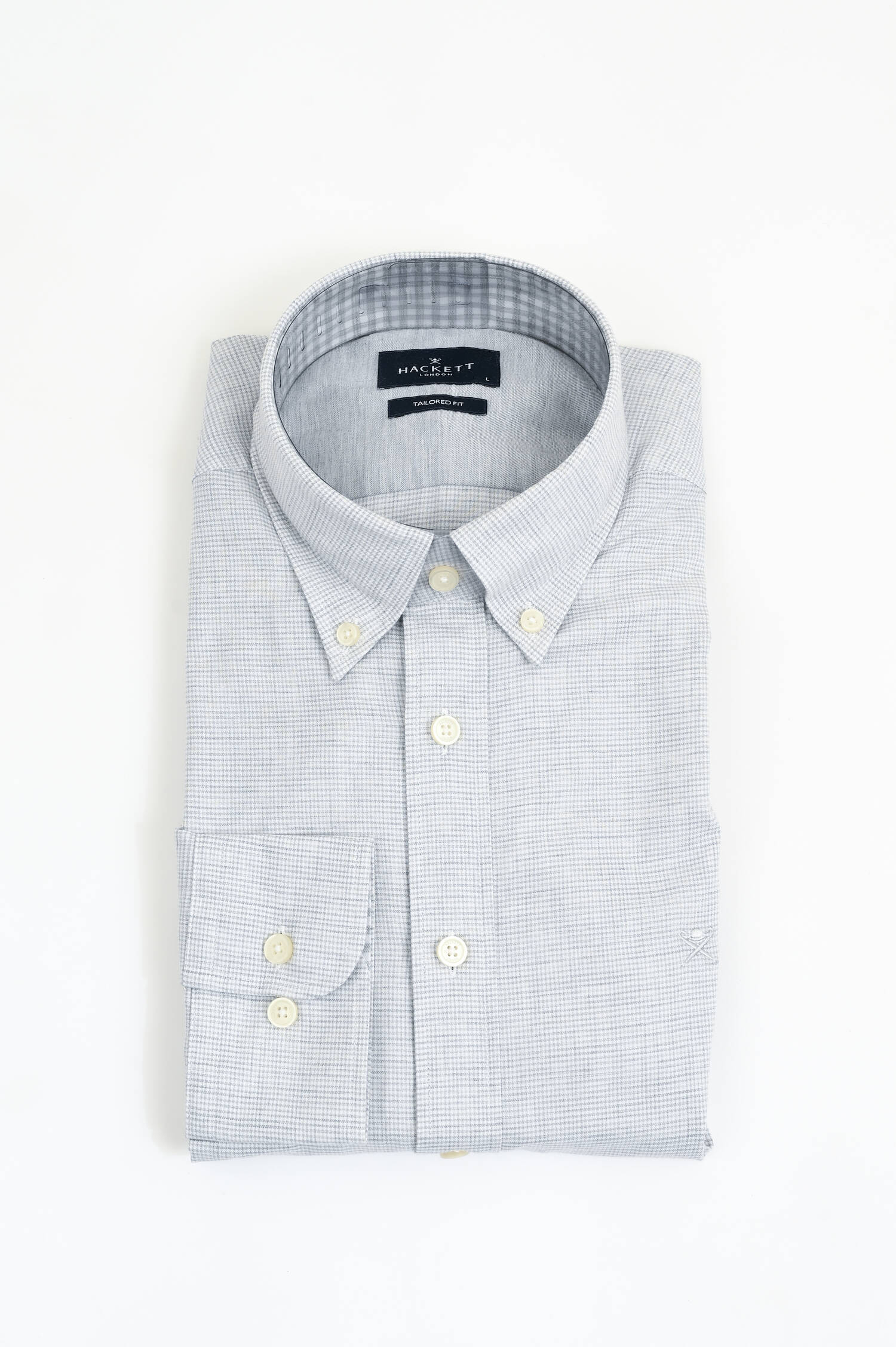 Gemustertes Baumwollhemd in Taupe/Weiß