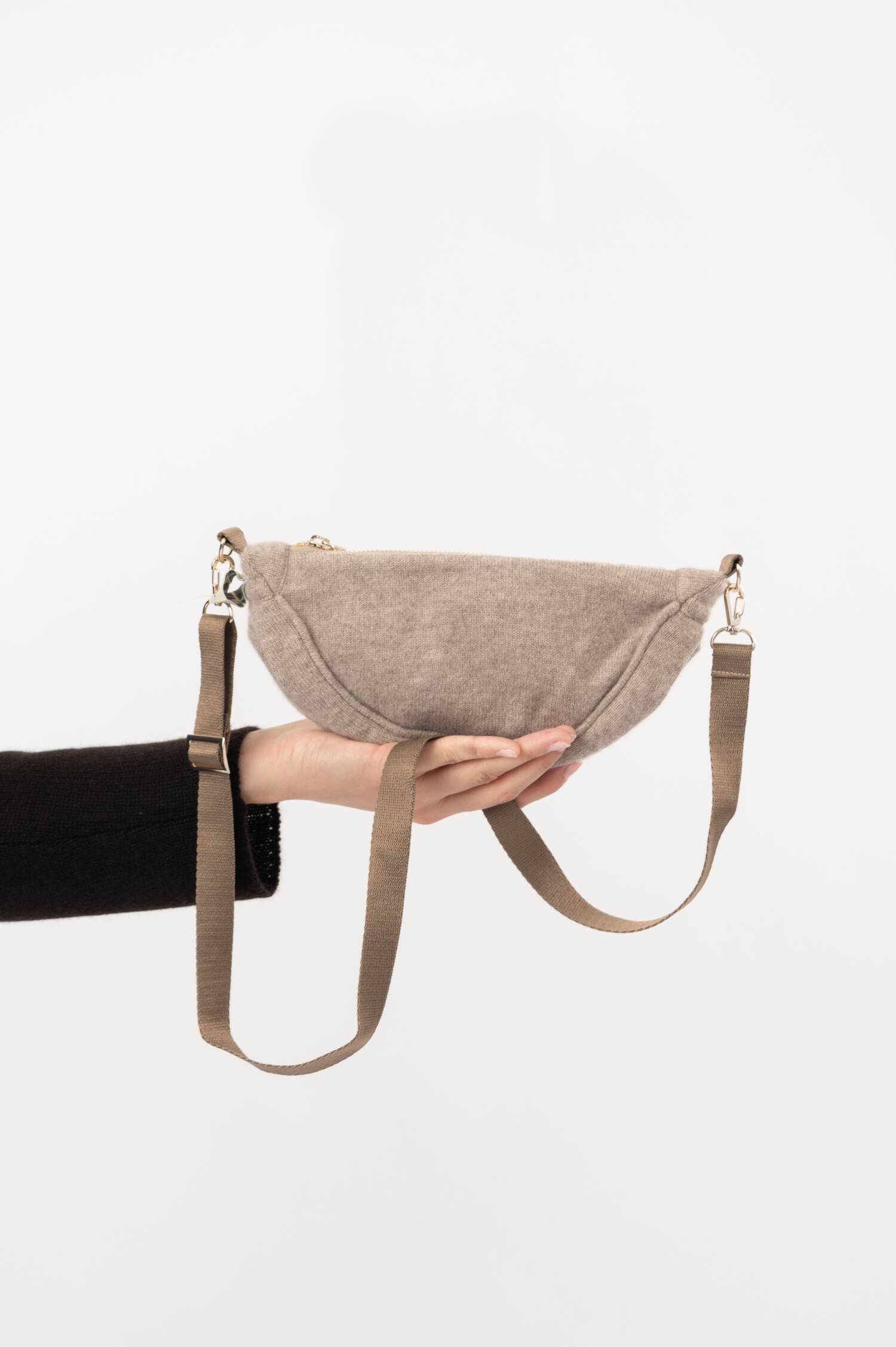 Cashmere-Gürteltasche in Dunkelbeige meliert