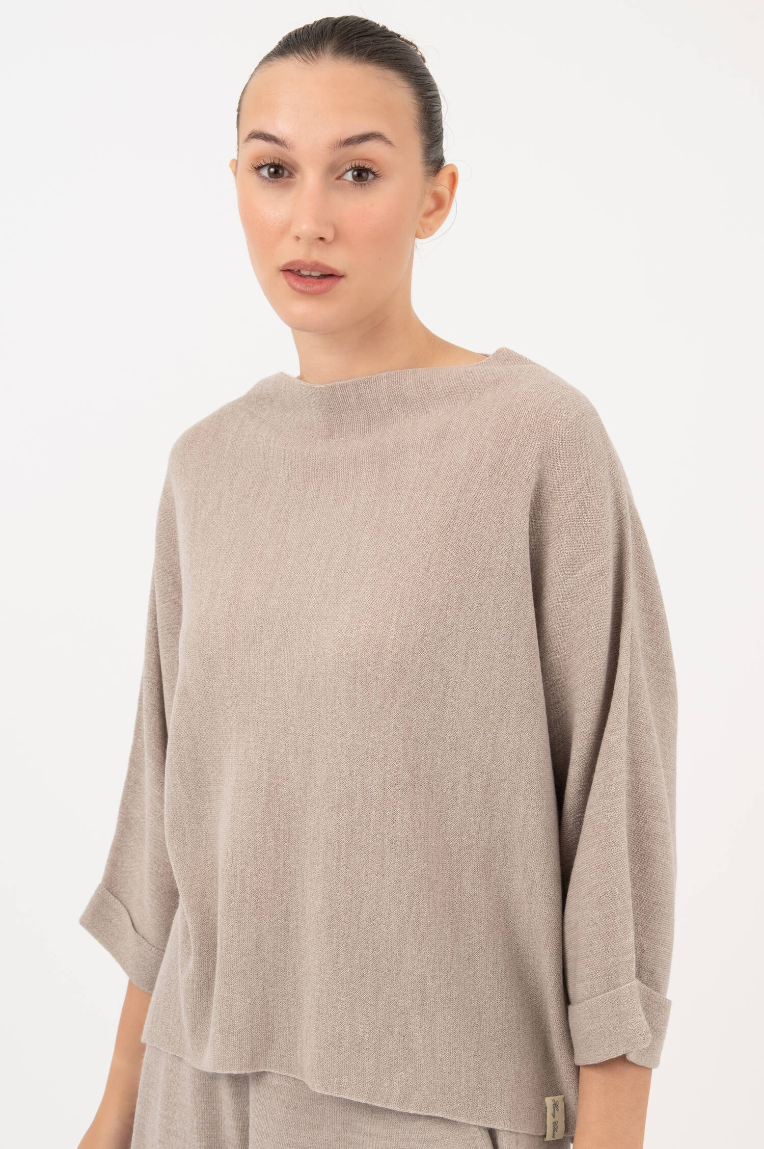 Woll-Pullover mit dezentem Stehkragen in Beige Woll-Pullover mit dezentem Stehkragen in Beige