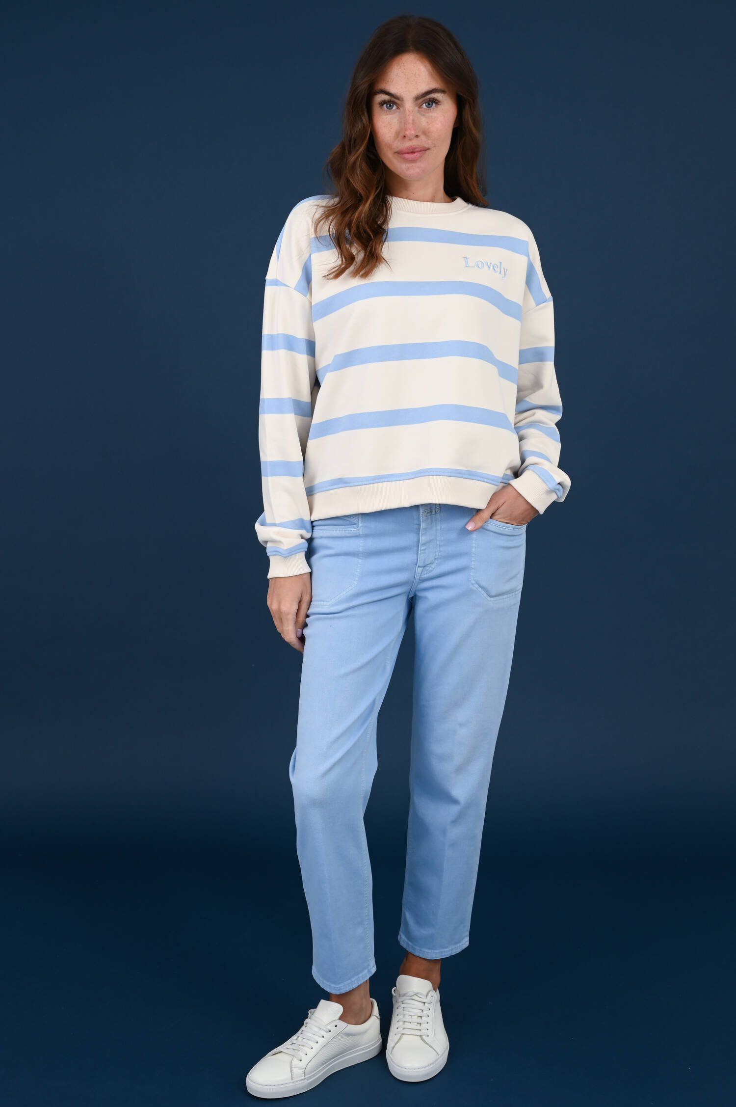 Ringelsweater LOVELY in Ecru/Hellblau