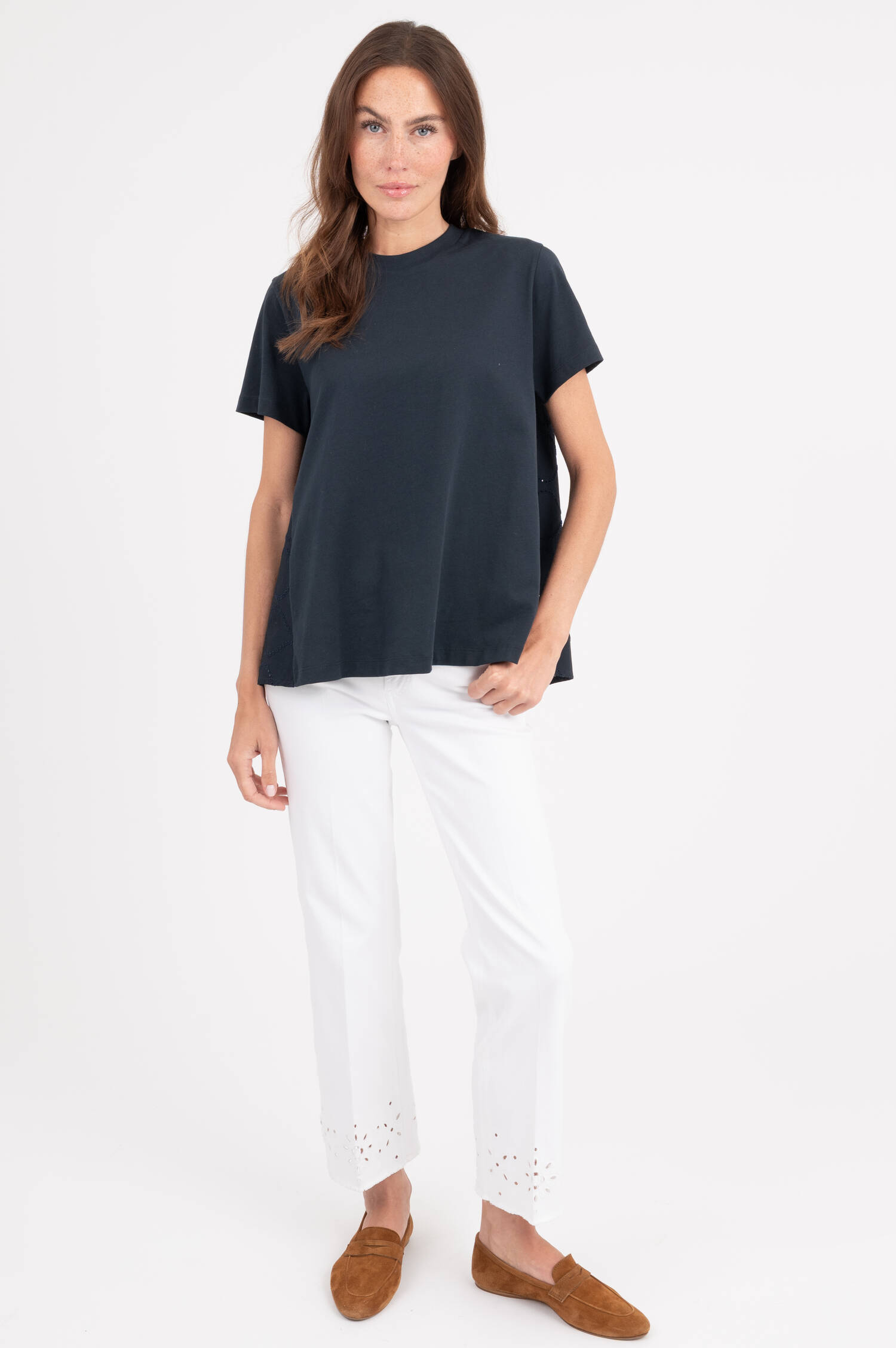 T-Shirt mit Lochmuster in Navyblue