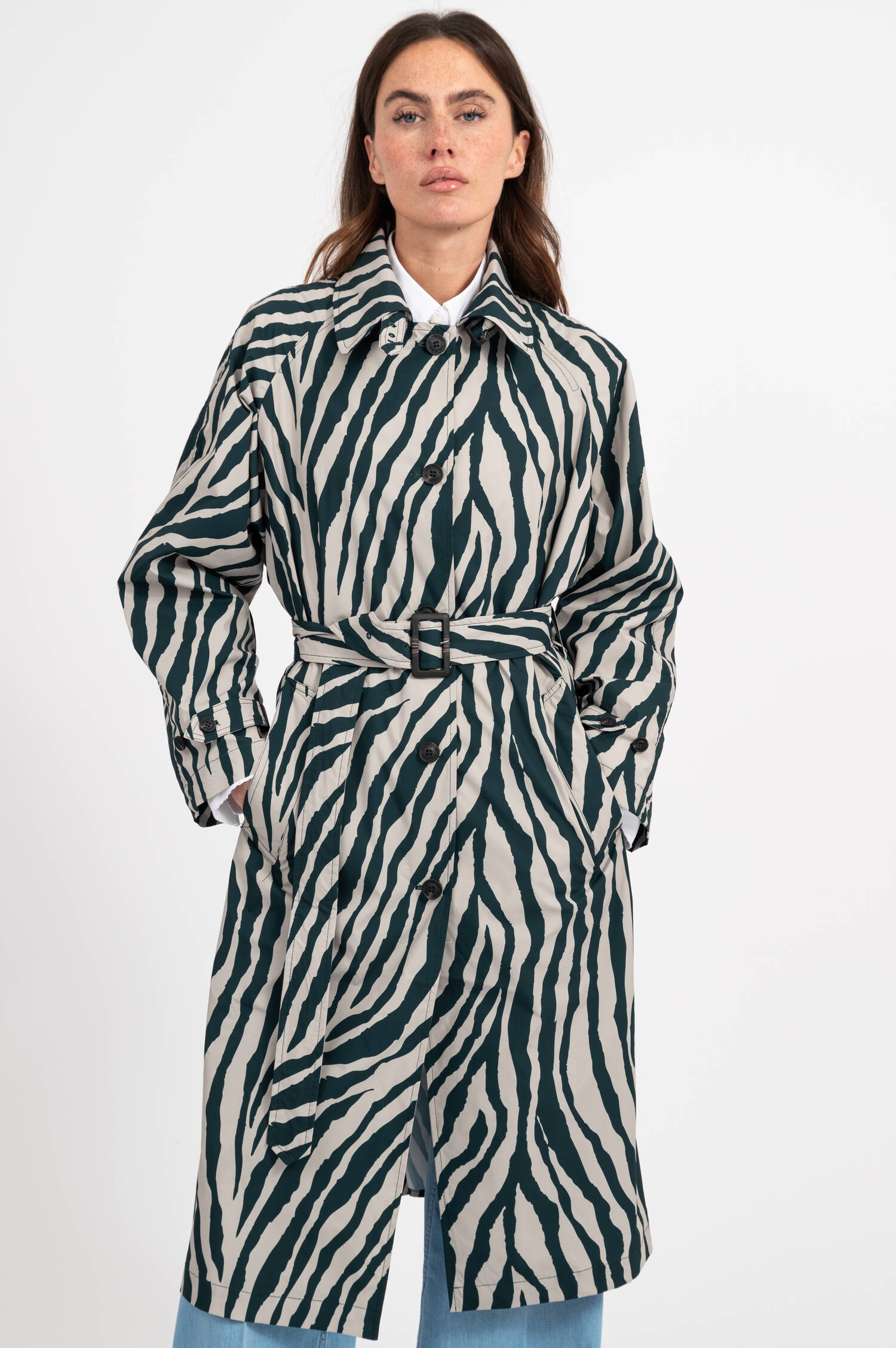 Mantel DANIELLE mit Zebra-Streifen Print in Grün