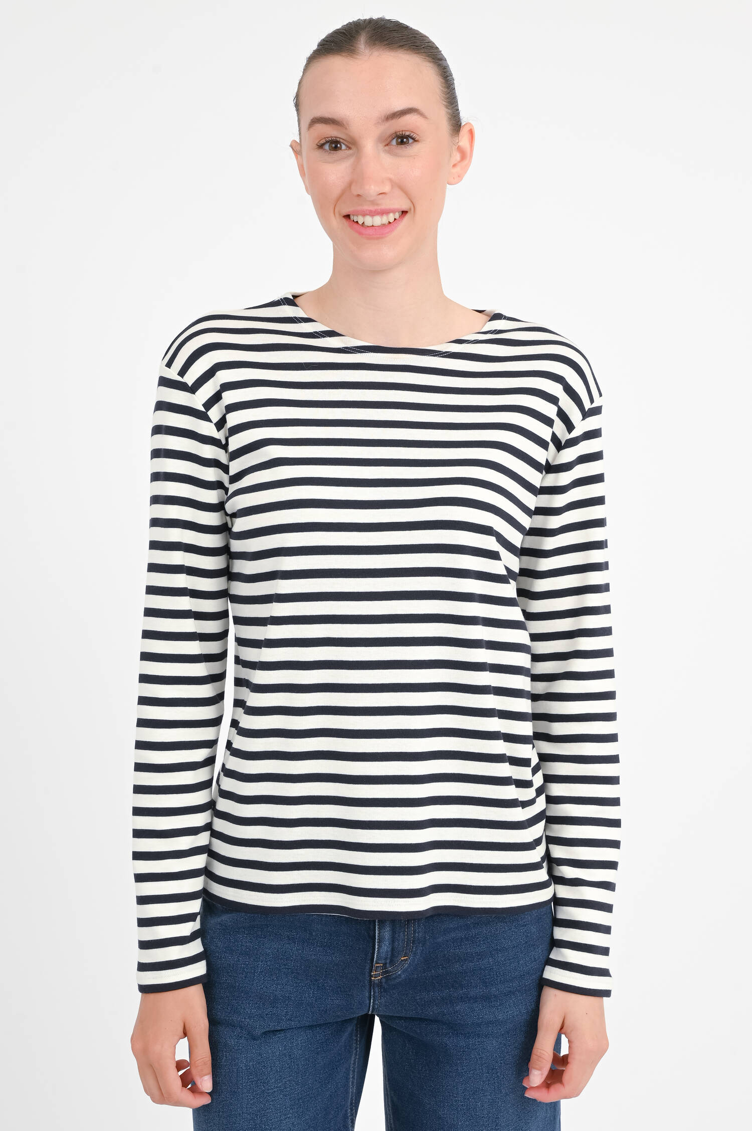 Gestreiftes Langarmshirt in Navy/Weiß