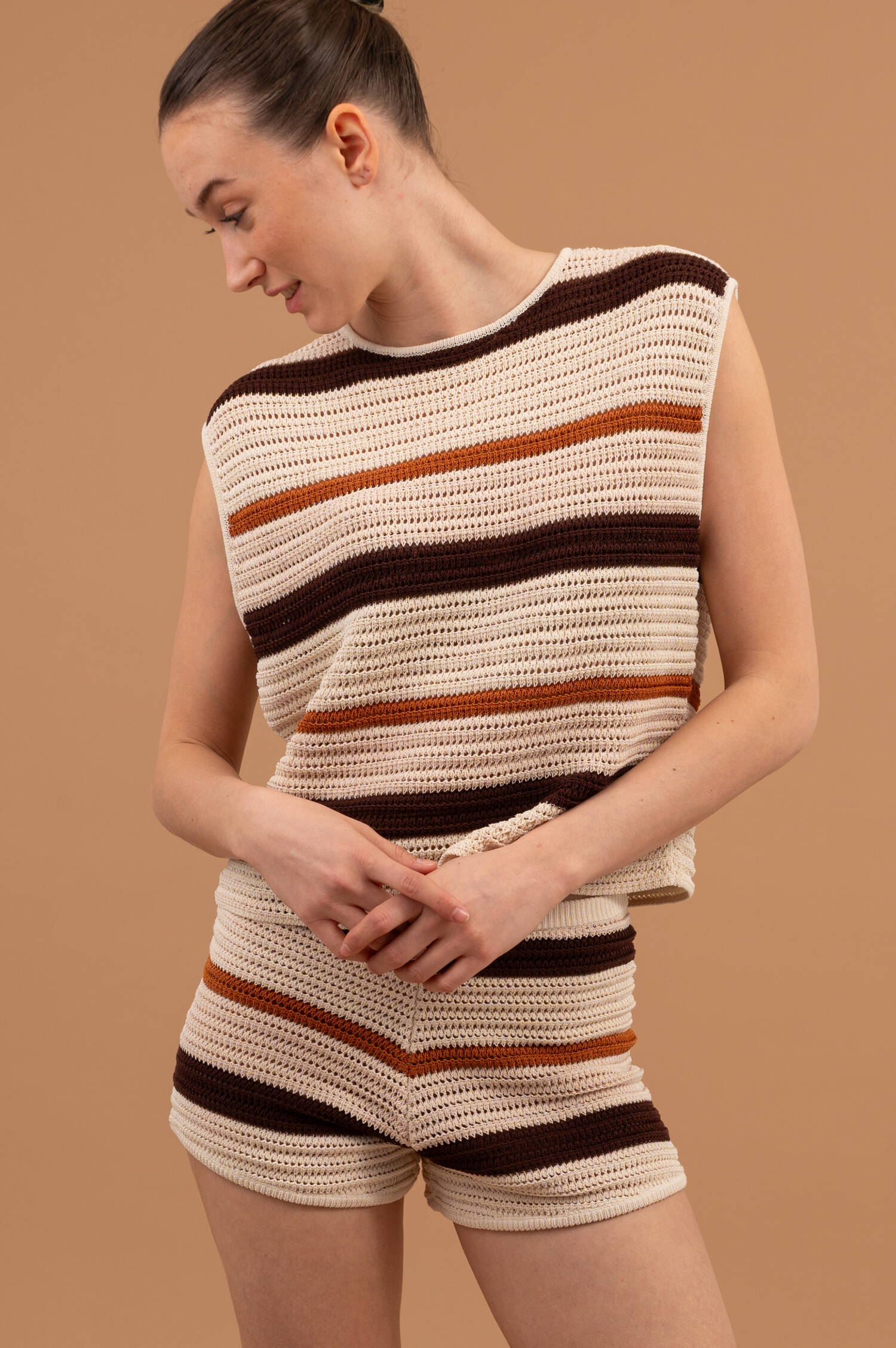 Strickshorts LENITA in Beige/Braun/Rust gestreift Strickshorts LENITA in Beige/Braun/Rust gestreift