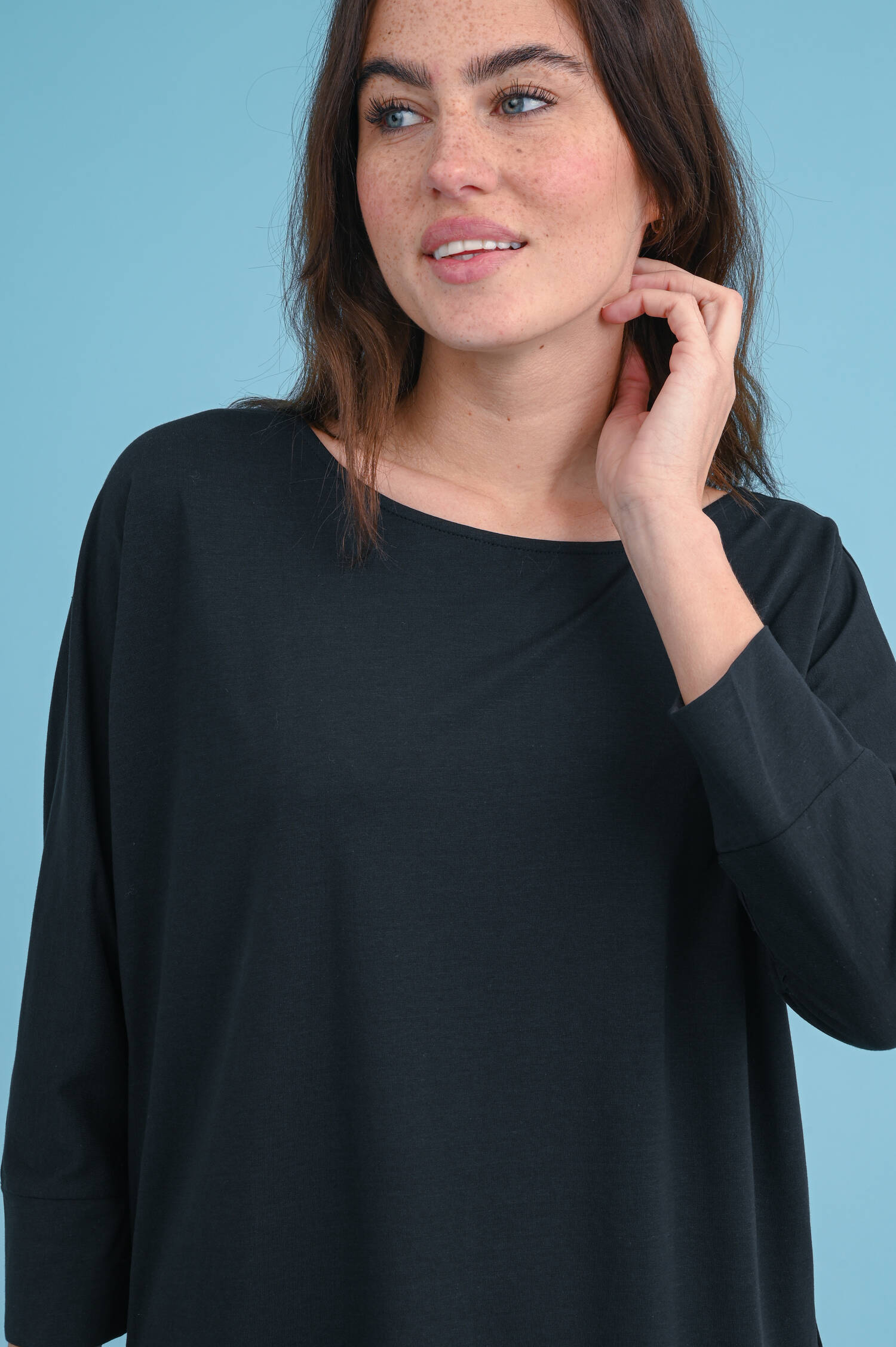 Shirt mit 3/4-Arm in Schwarz