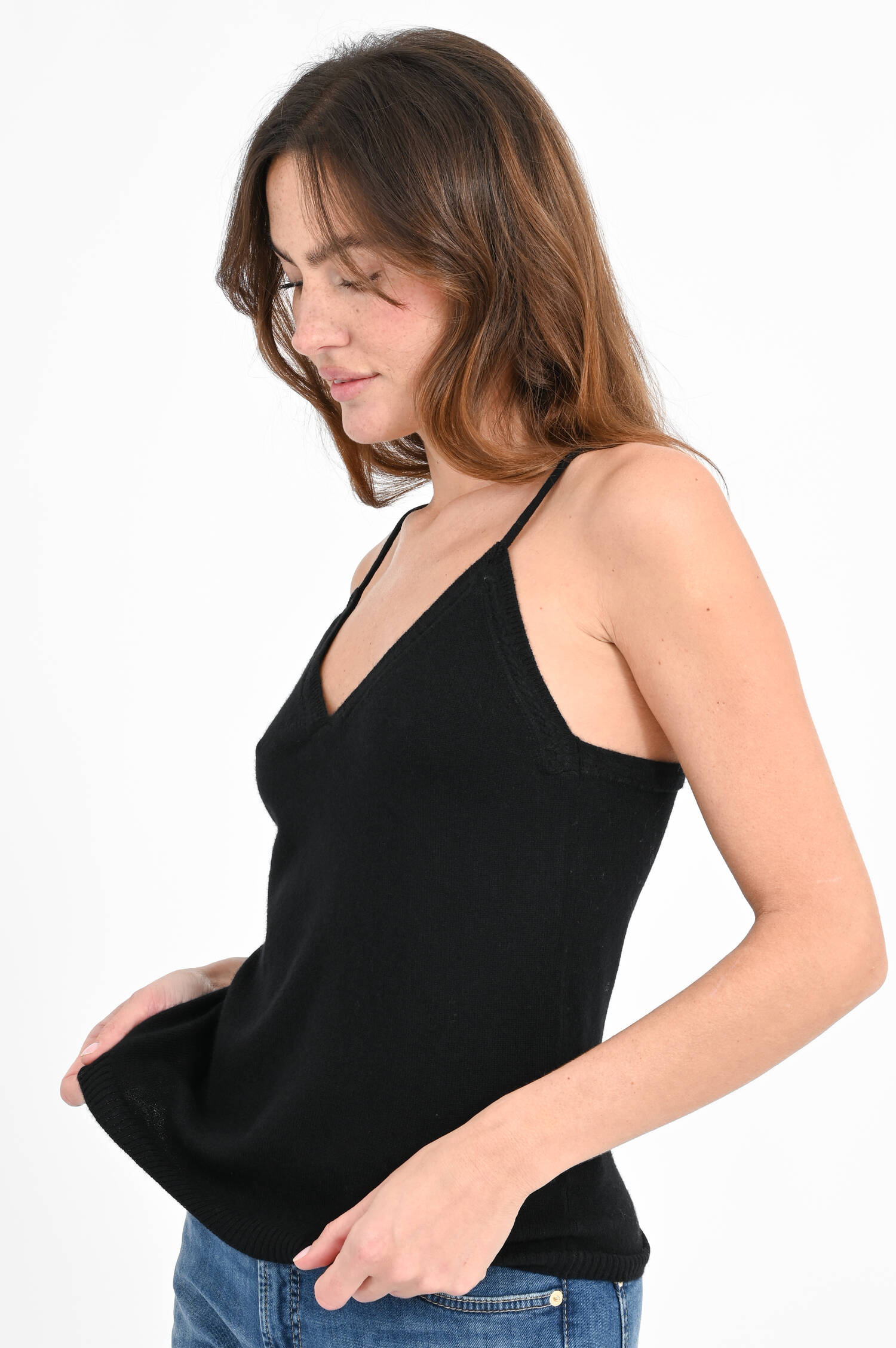 Top NALA aus Baumwoll-Cashmere-Mix in Schwarz