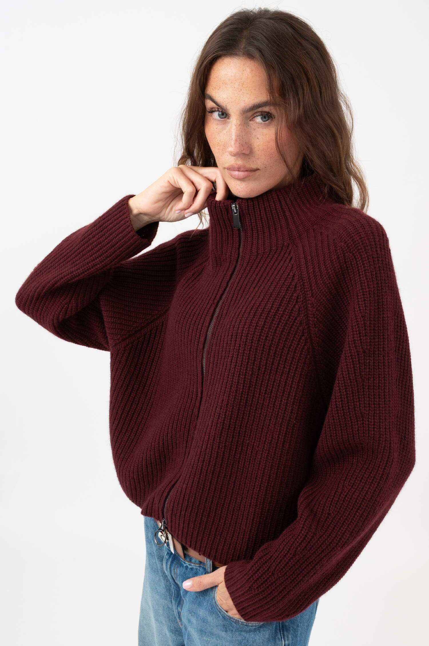 Strick Woll-Cardigan in Burgundy